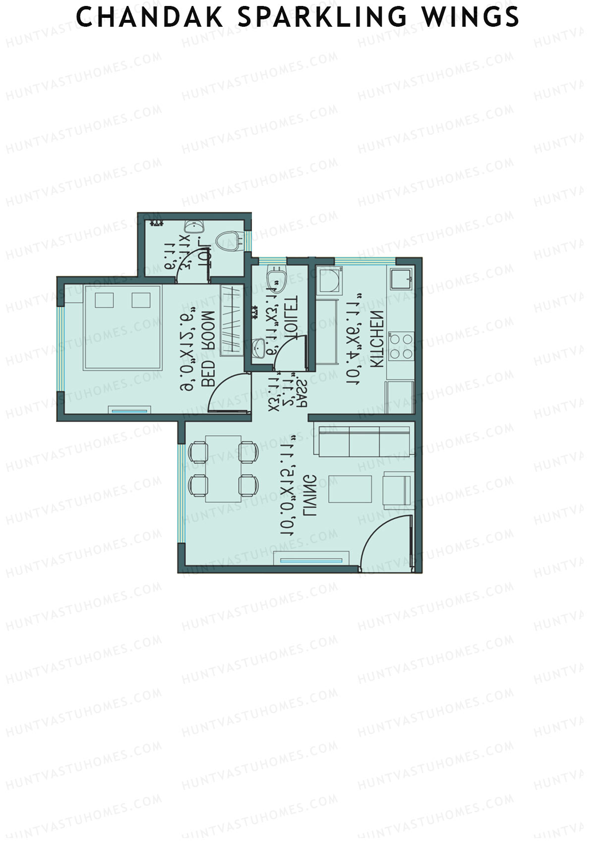 Chandak Sparkling Wings, Wing C, Unit 1, 1BHK, Carpet Area 418   sq ft 