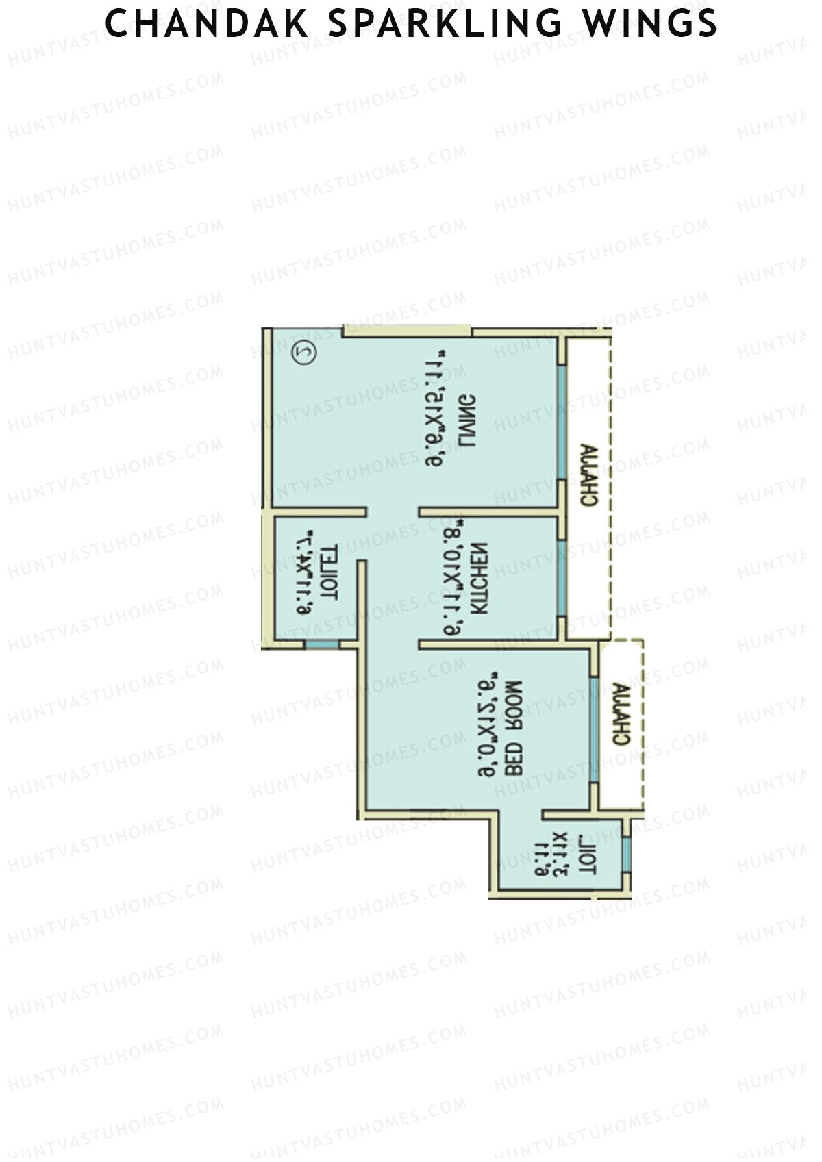 Chandak Sparkling Wings, Wing C, Unit 3, 1BHK, Carpet Area 403   sq ft 