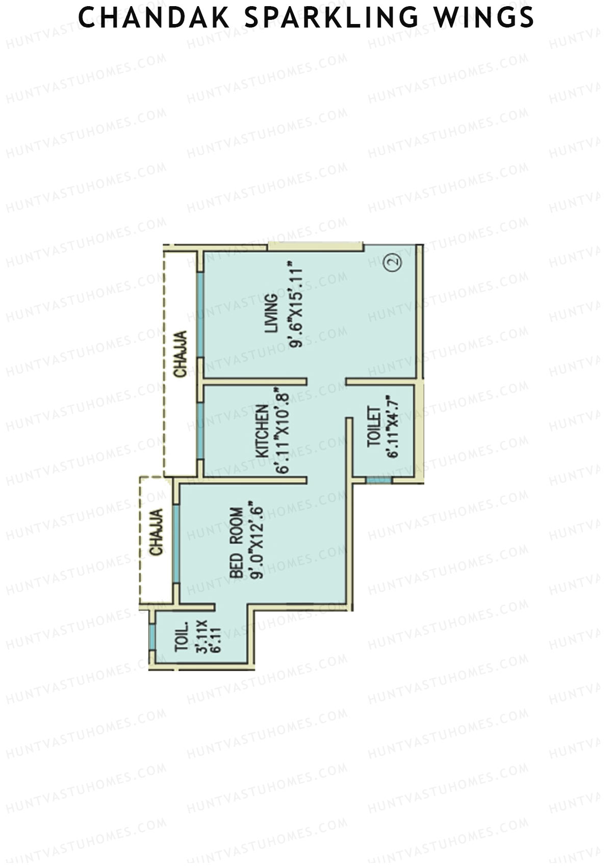 Chandak Sparkling Wings, Wing C, Unit 4, 1BHK, Carpet Area 403   sq ft 