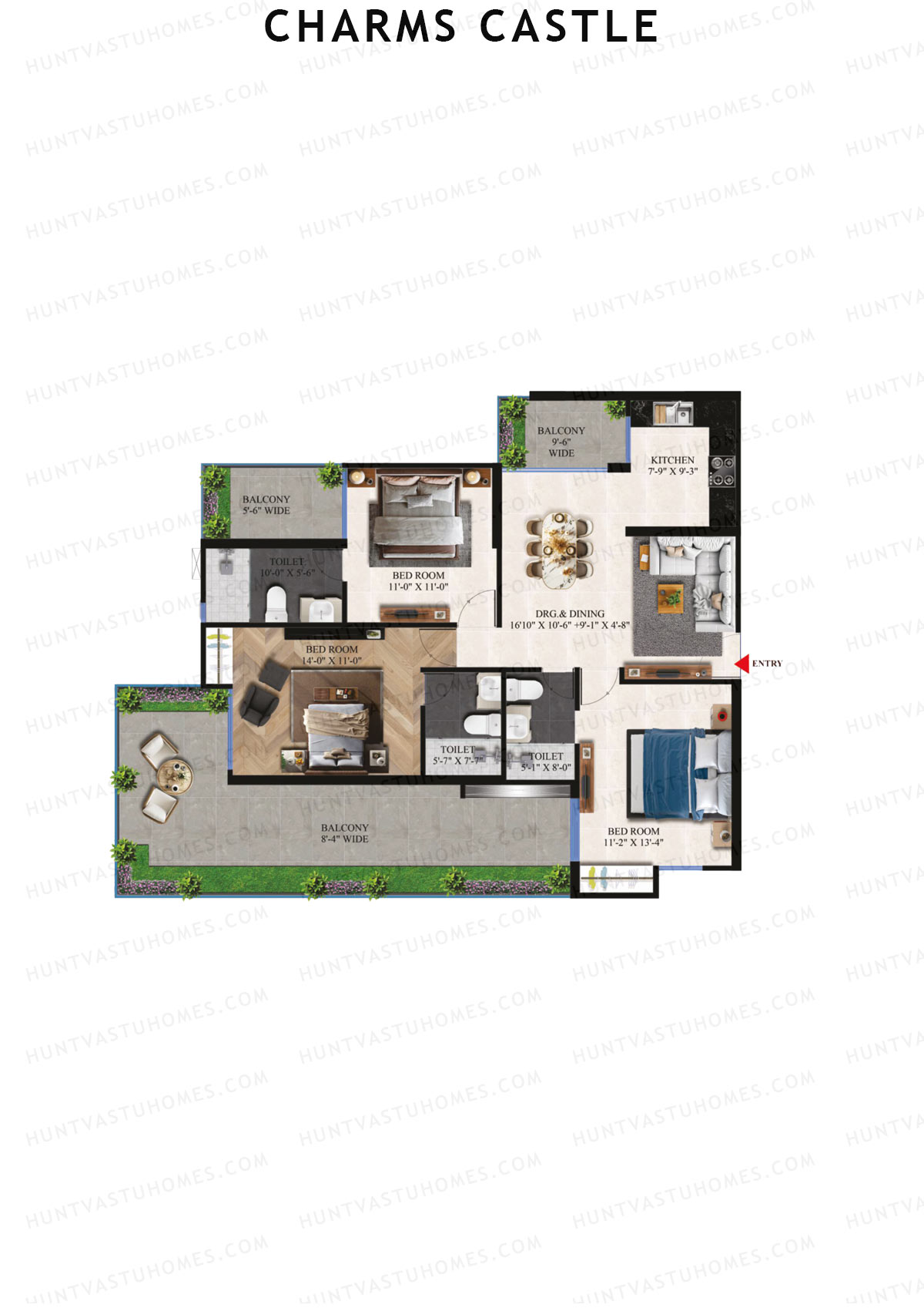 Charms Castle, Iconic, Unit 1, 3BHK, Super Area 1920   sq ft 