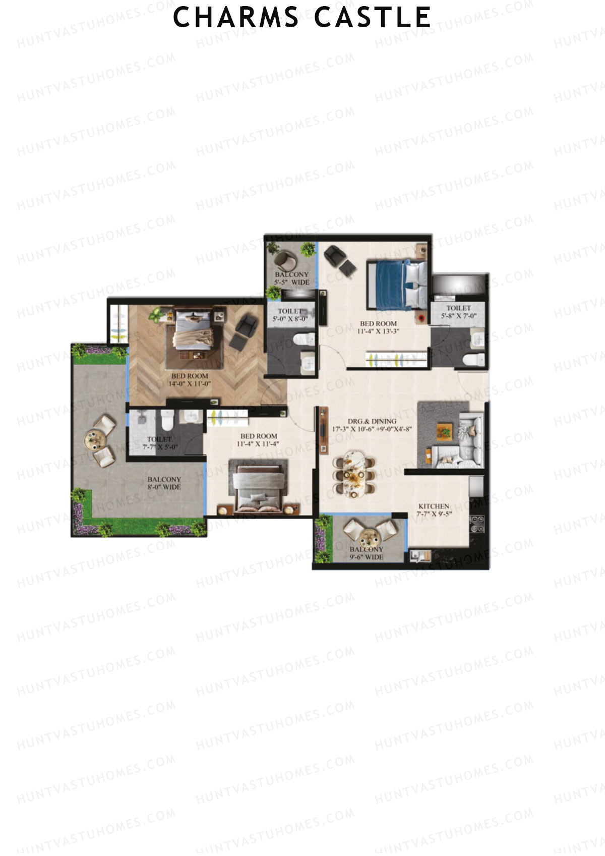 Charms Castle, Iconic, Unit 2, 3BHK, Super Area 1660   sq ft 