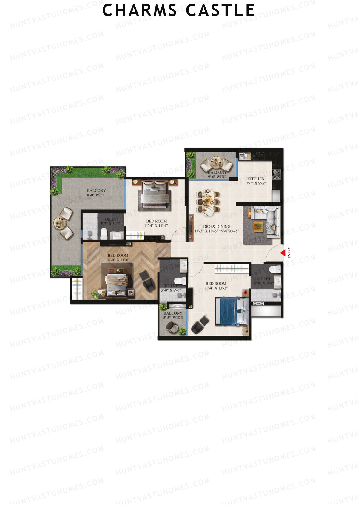 Charms Castle, Iconic, Unit 3, 3BHK, Super Area 1600   sq ft 