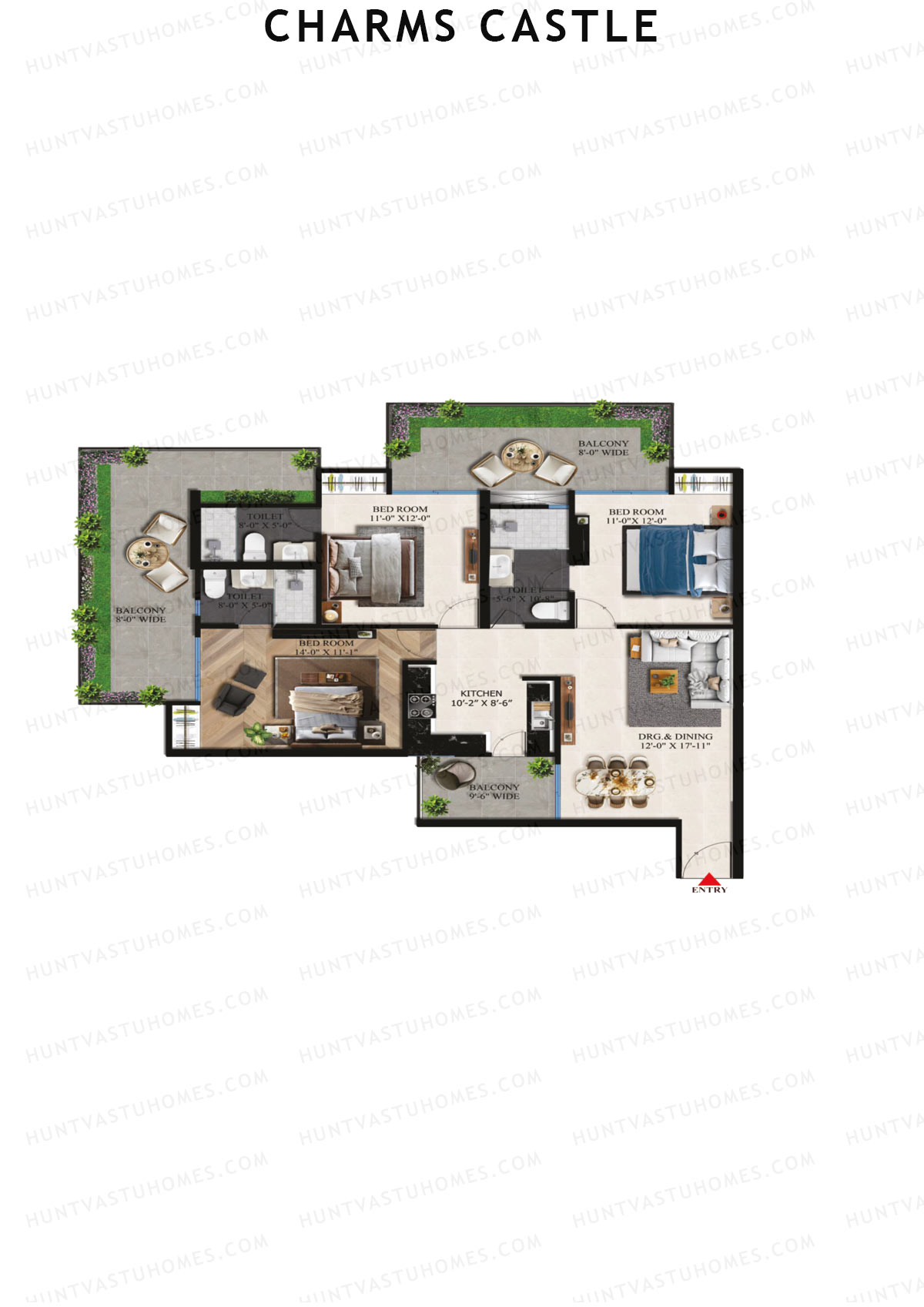 Charms Castle, Iconic, Unit 4, 3BHK, Super Area 1990   sq ft 