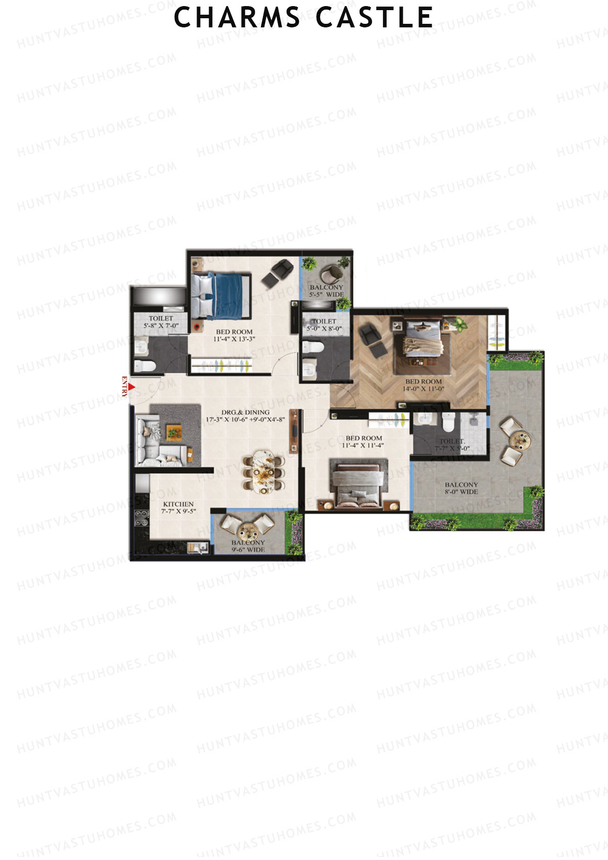 Charms Castle, Iconic, Unit 6, 3BHK, Super Area 1660   sq ft 