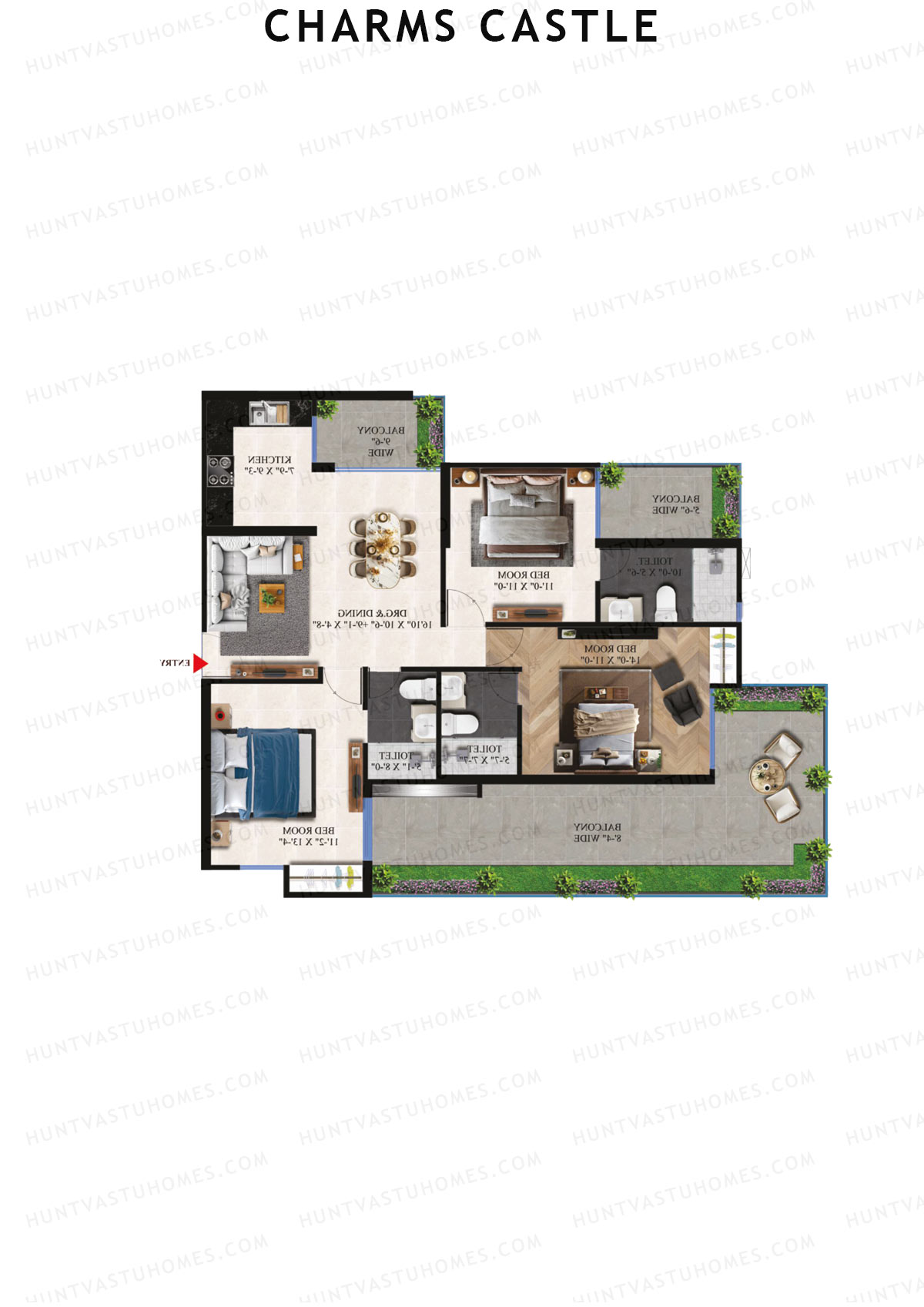 Charms Castle, Iconic, Unit 7, 3BHK, Super Area 1920   sq ft 