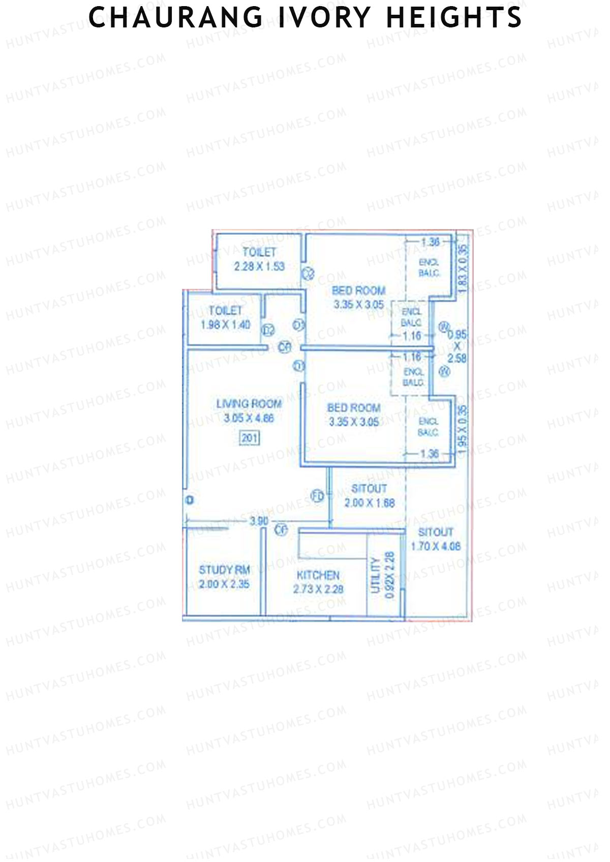 Chaurang Ivory Heights, Wing A, Unit 1, 2BHK, Carpet Area 840   sq ft 