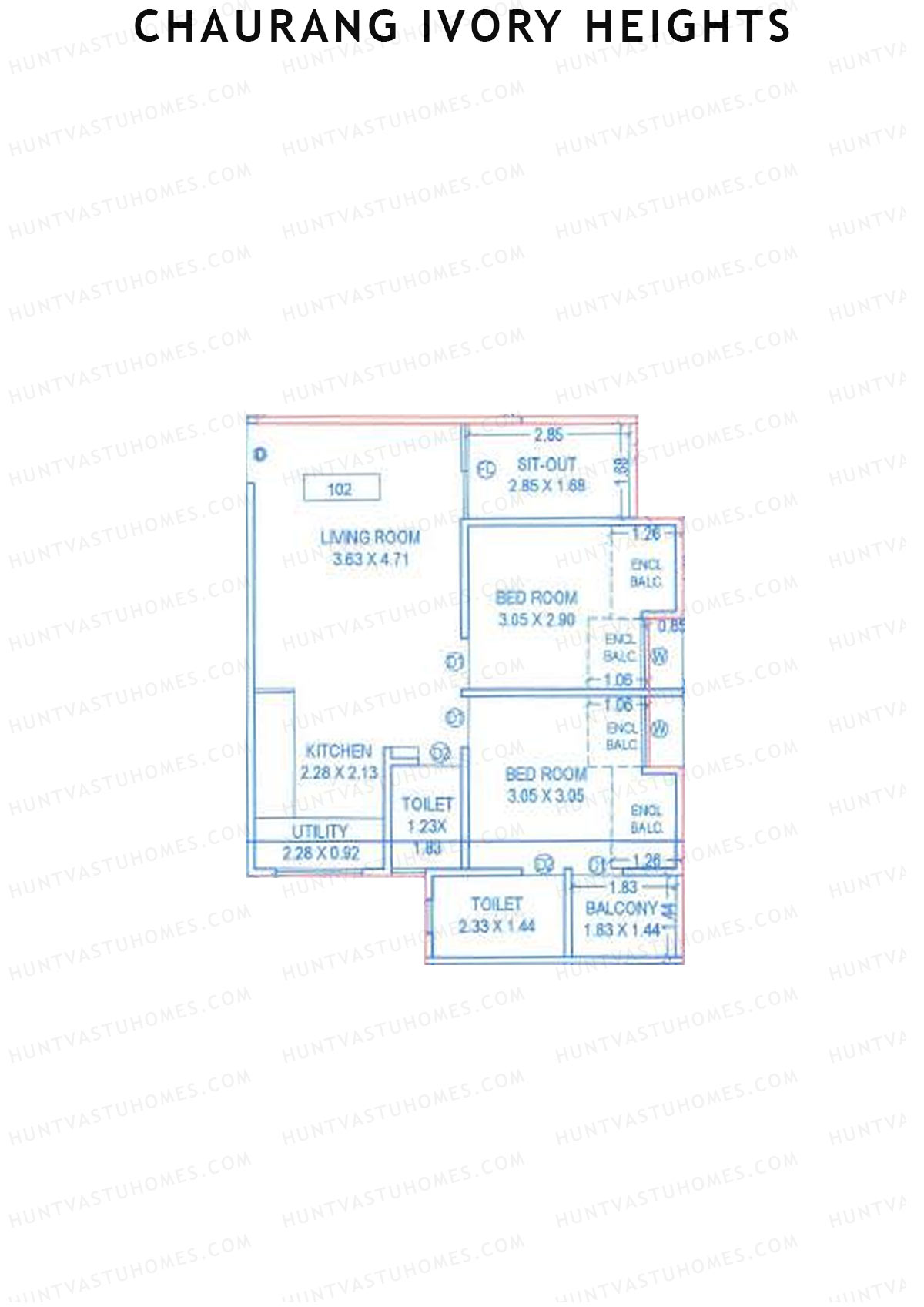 Chaurang Ivory Heights, Wing A, Unit 2, 2BHK, Carpet Area 667   sq ft 