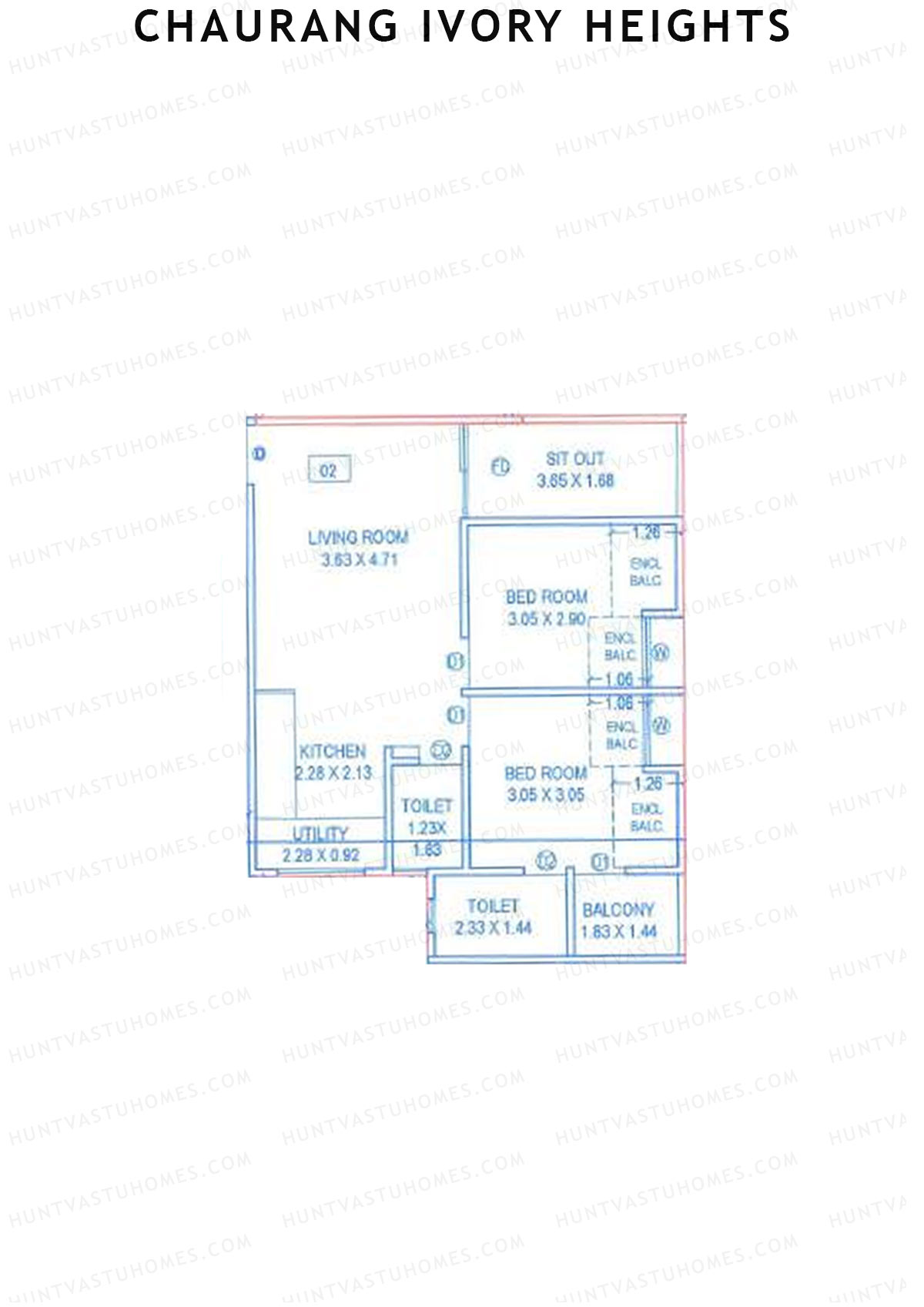 Chaurang Ivory Heights, Wing A, Unit 2, 2BHK, Carpet Area 683   sq ft 