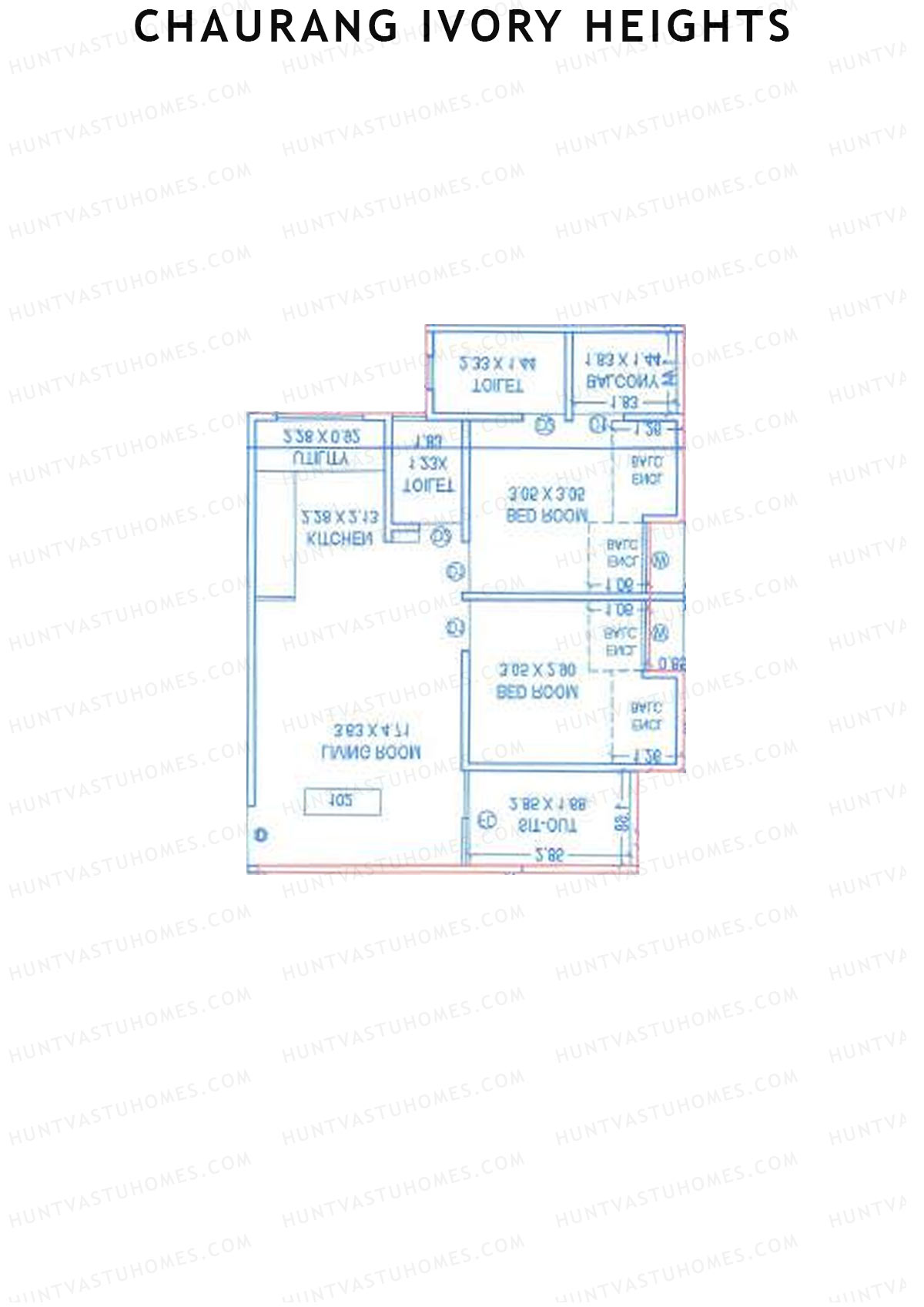 Chaurang Ivory Heights, Wing A, Unit 3, 2BHK, Carpet Area 667   sq ft 
