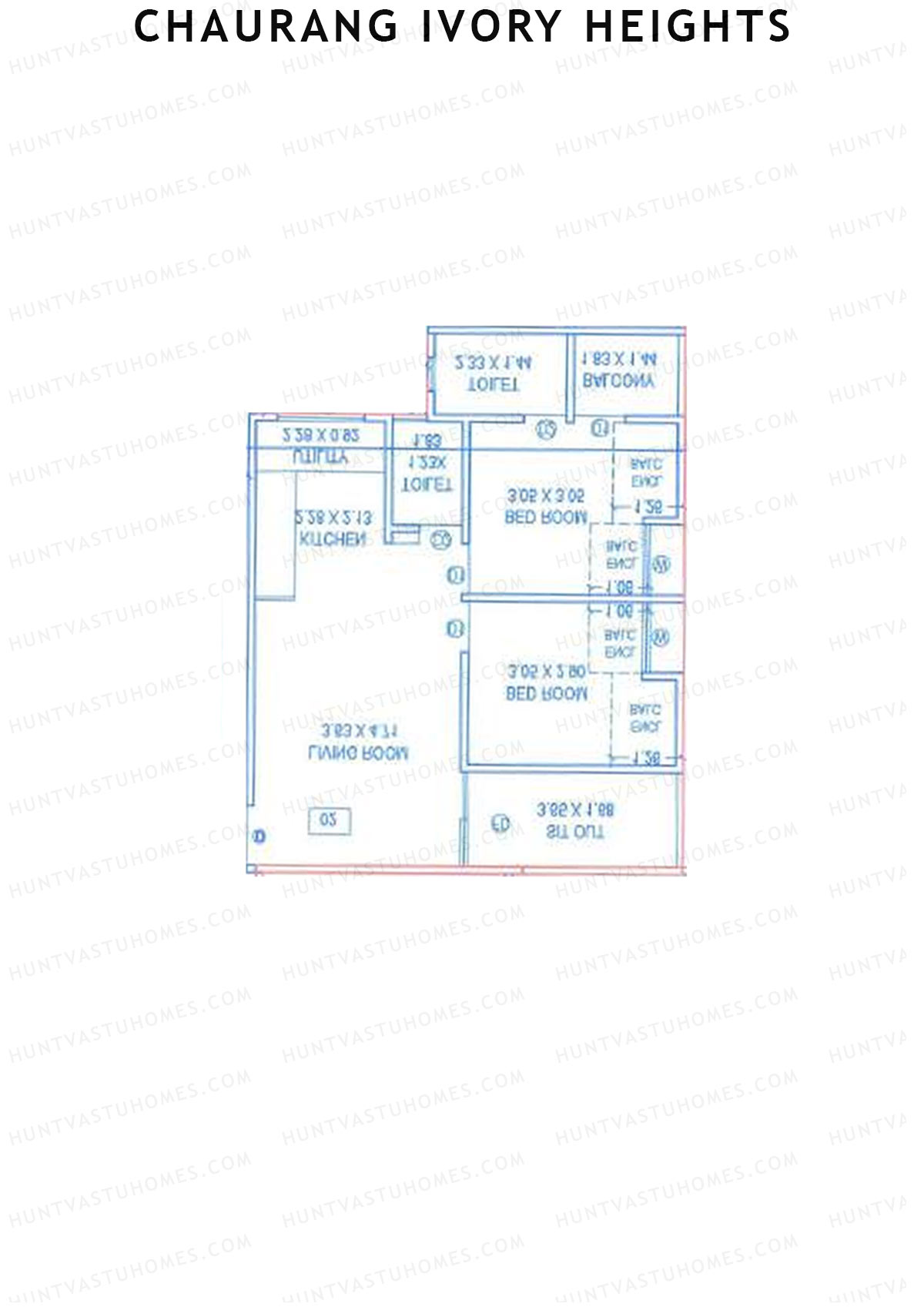 Chaurang Ivory Heights, Wing A, Unit 3, 2BHK, Carpet Area 683   sq ft 