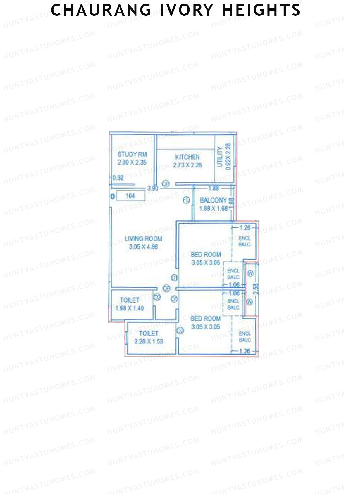 Chaurang Ivory Heights, Wing A, Unit 4, 2BHK, Carpet Area 688   sq ft 