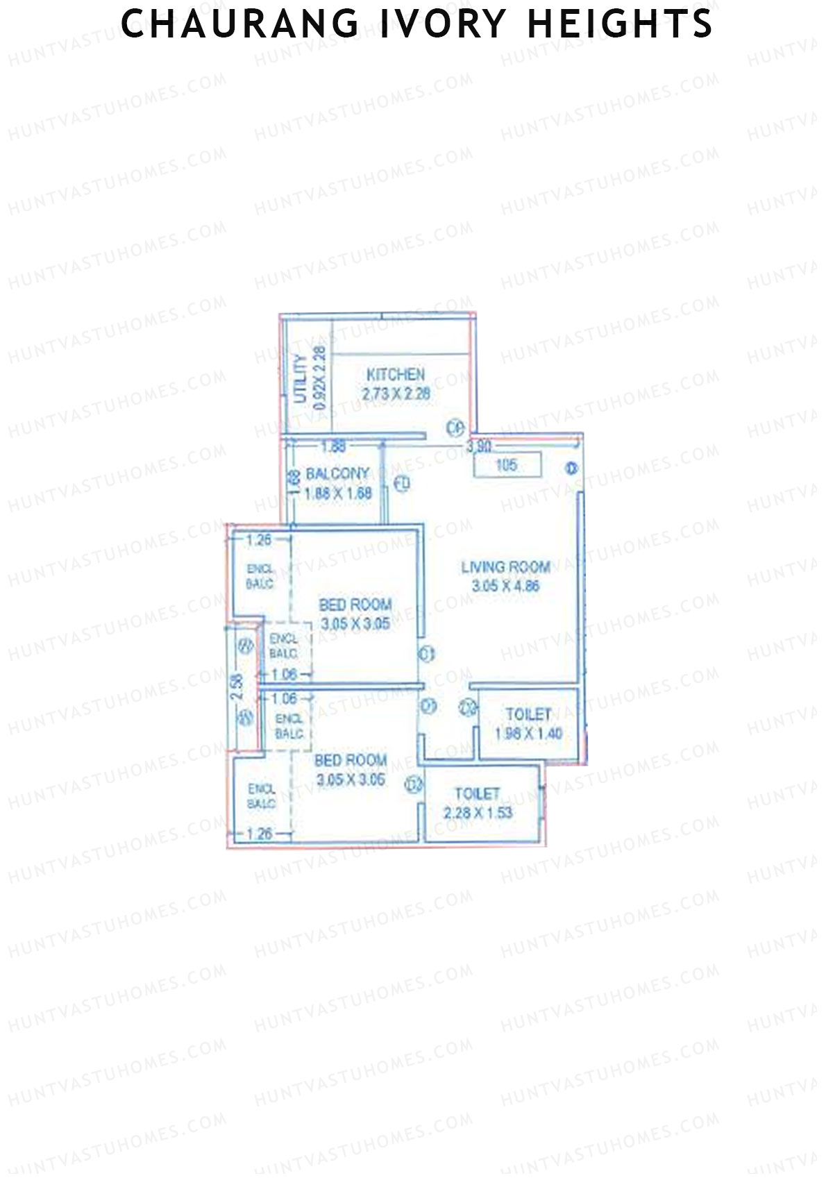 Chaurang Ivory Heights, Wing A, Unit 5, 2BHK, Carpet Area 633   sq ft 