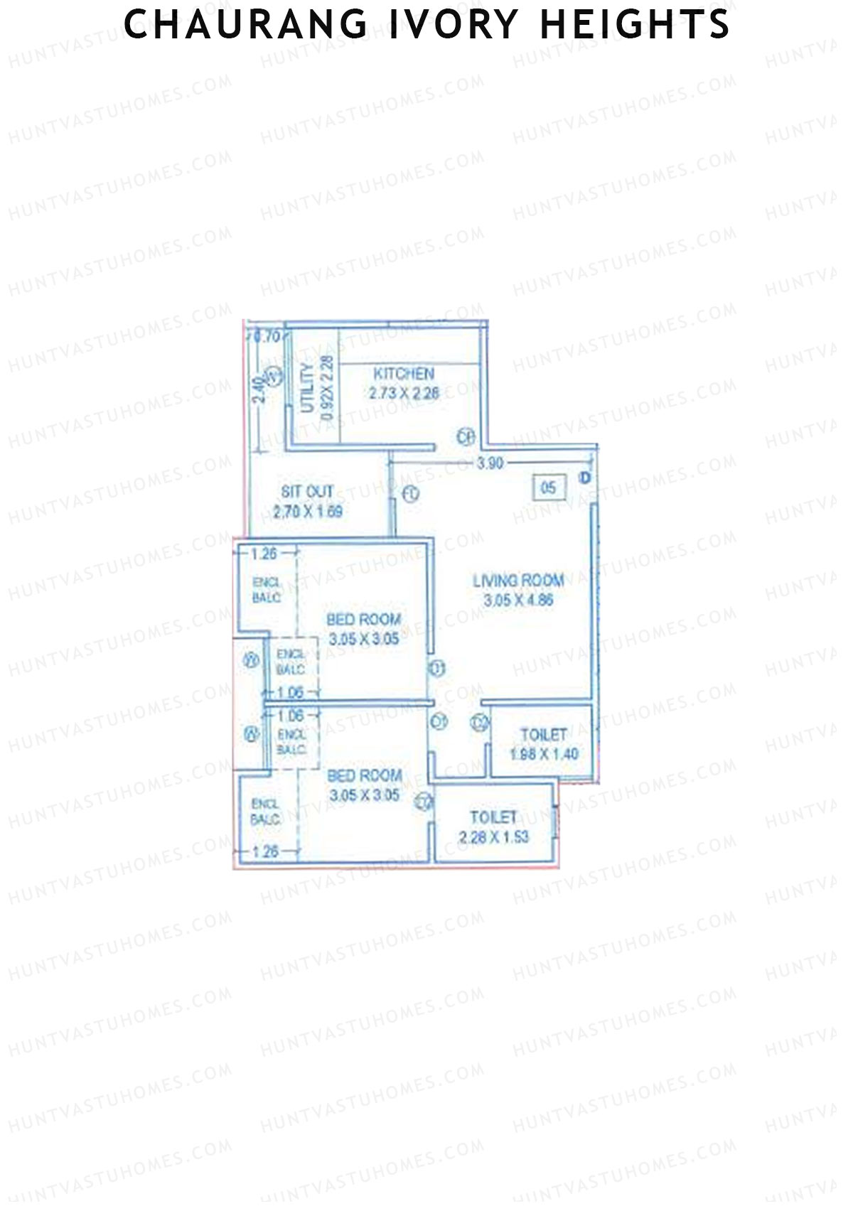 Chaurang Ivory Heights, Wing A, Unit 5, 2BHK, Carpet Area 670   sq ft 