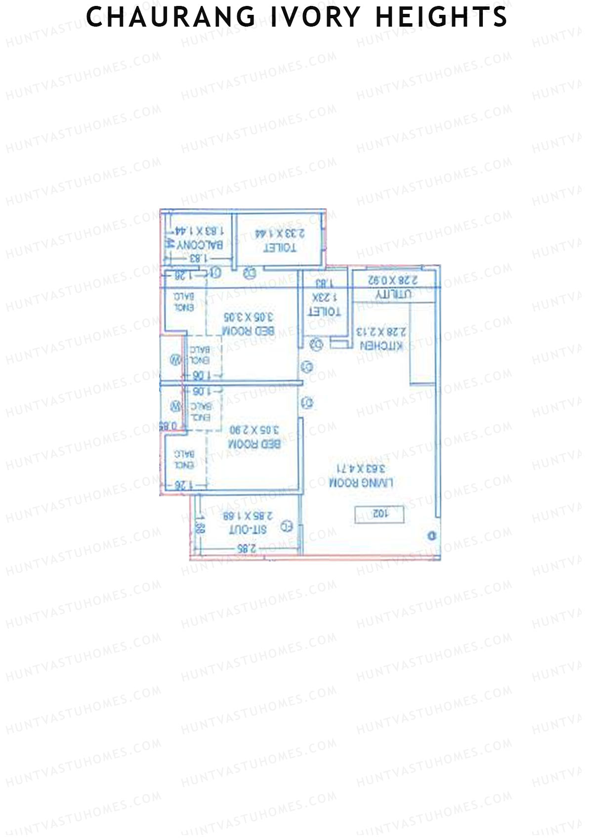 Chaurang Ivory Heights, Wing A, Unit 6, 2BHK, Carpet Area 667   sq ft 
