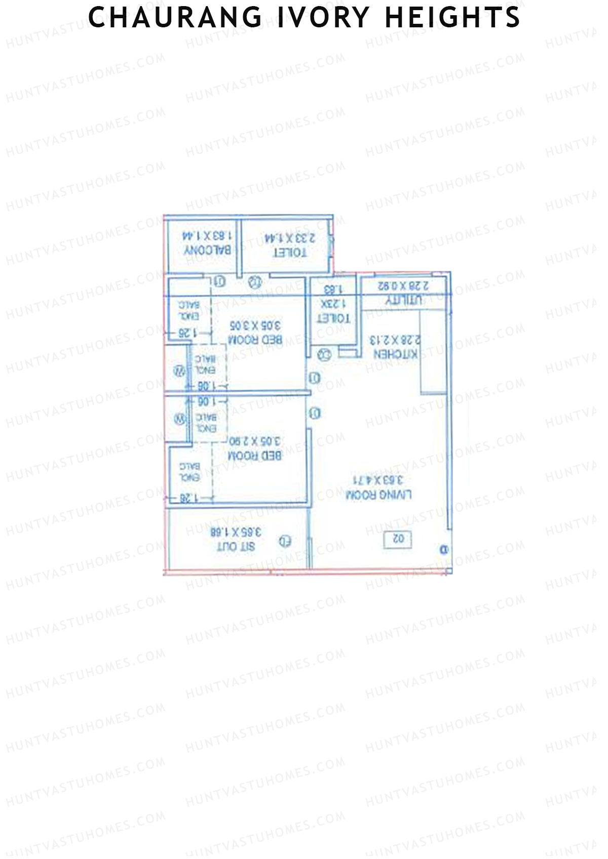 Chaurang Ivory Heights, Wing A, Unit 6, 2BHK, Carpet Area 683   sq ft 