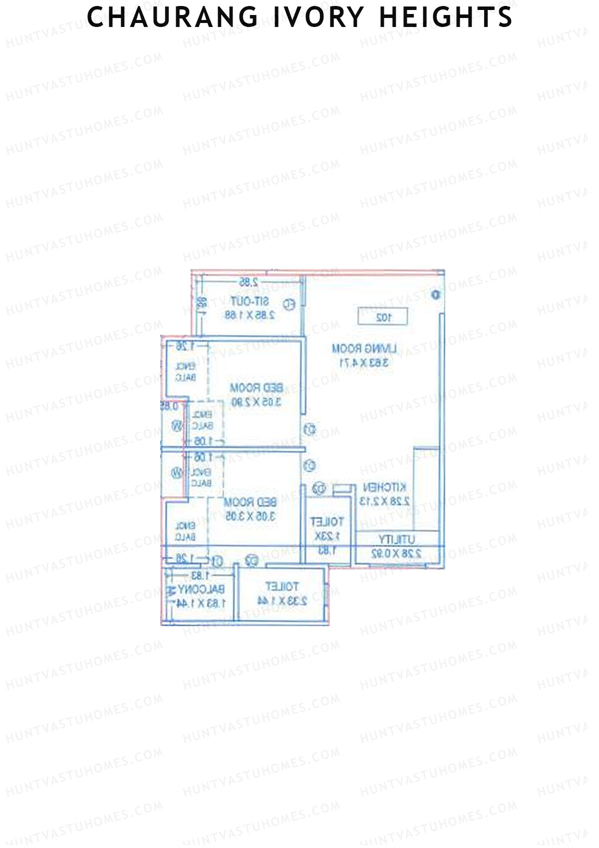 Chaurang Ivory Heights, Wing A, Unit 7, 2BHK, Carpet Area 667   sq ft 