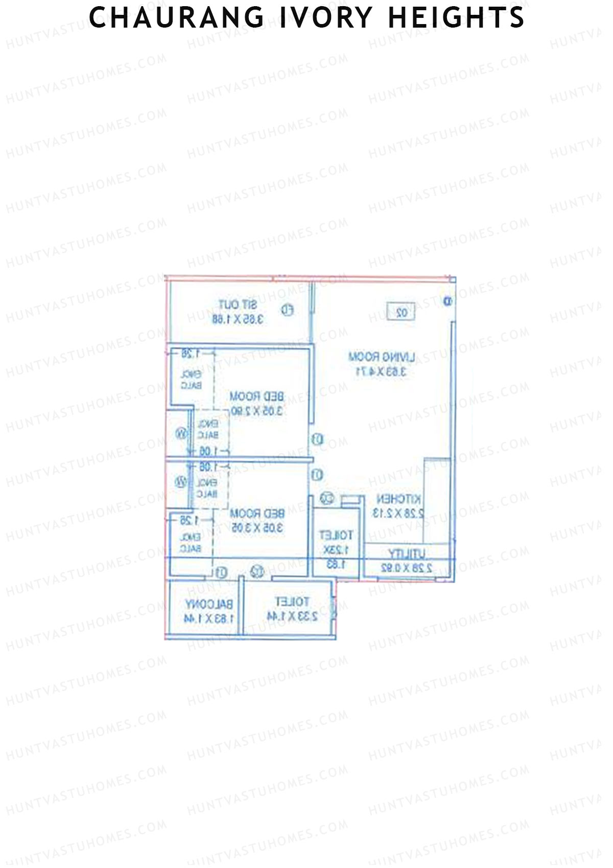 Chaurang Ivory Heights, Wing A, Unit 7, 2BHK, Carpet Area 683   sq ft 