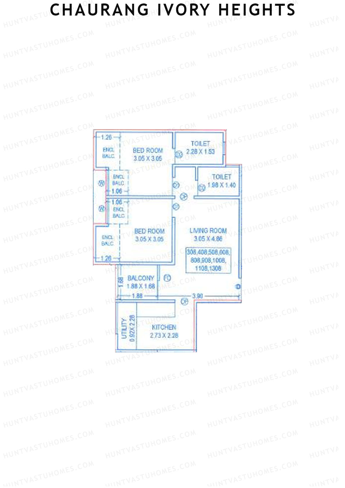 Chaurang Ivory Heights, Wing A, Unit 8, 2BHK, Carpet Area 633   sq ft 