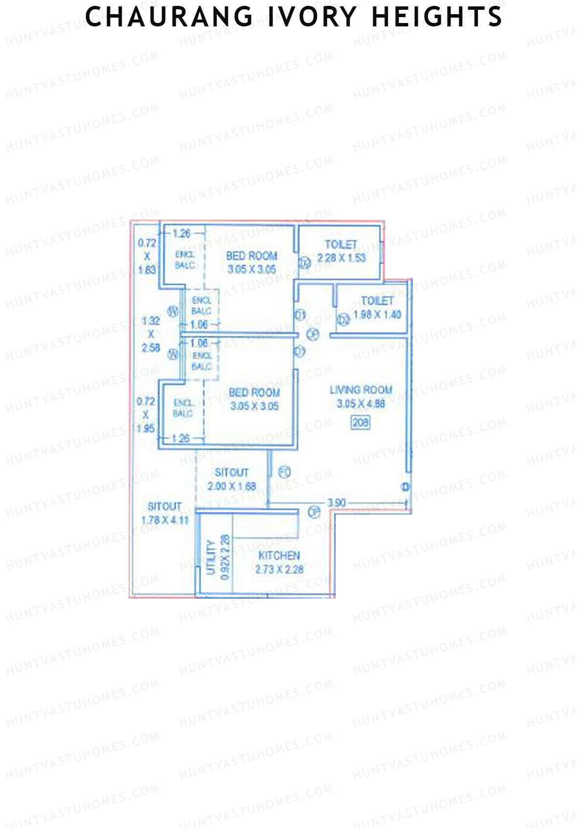 Chaurang Ivory Heights, Wing A, Unit 8, 2BHK, Carpet Area 795   sq ft 