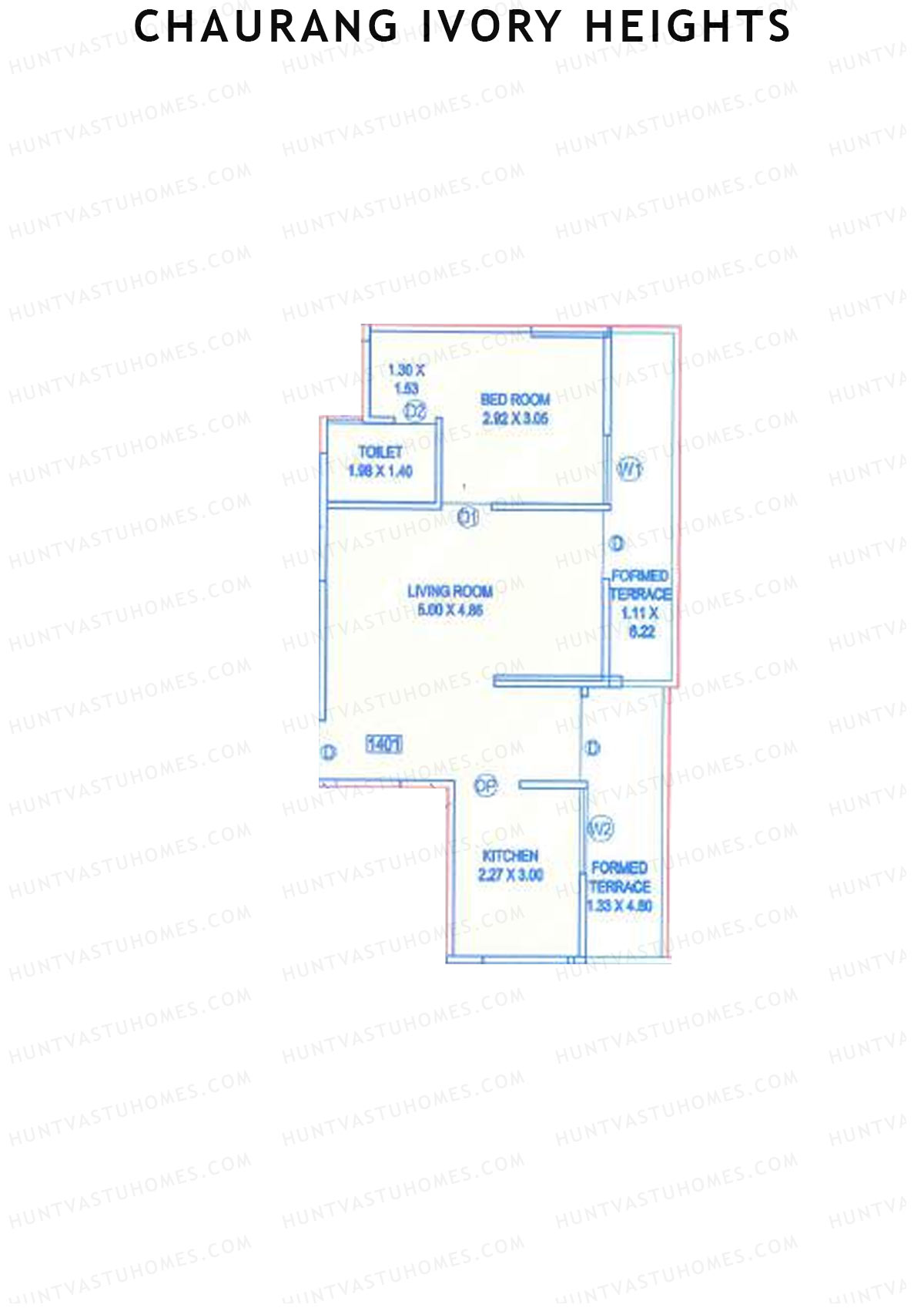 Chaurang Ivory Heights, Wing B, Unit 1, 1BHK, Carpet Area 487   sq ft 