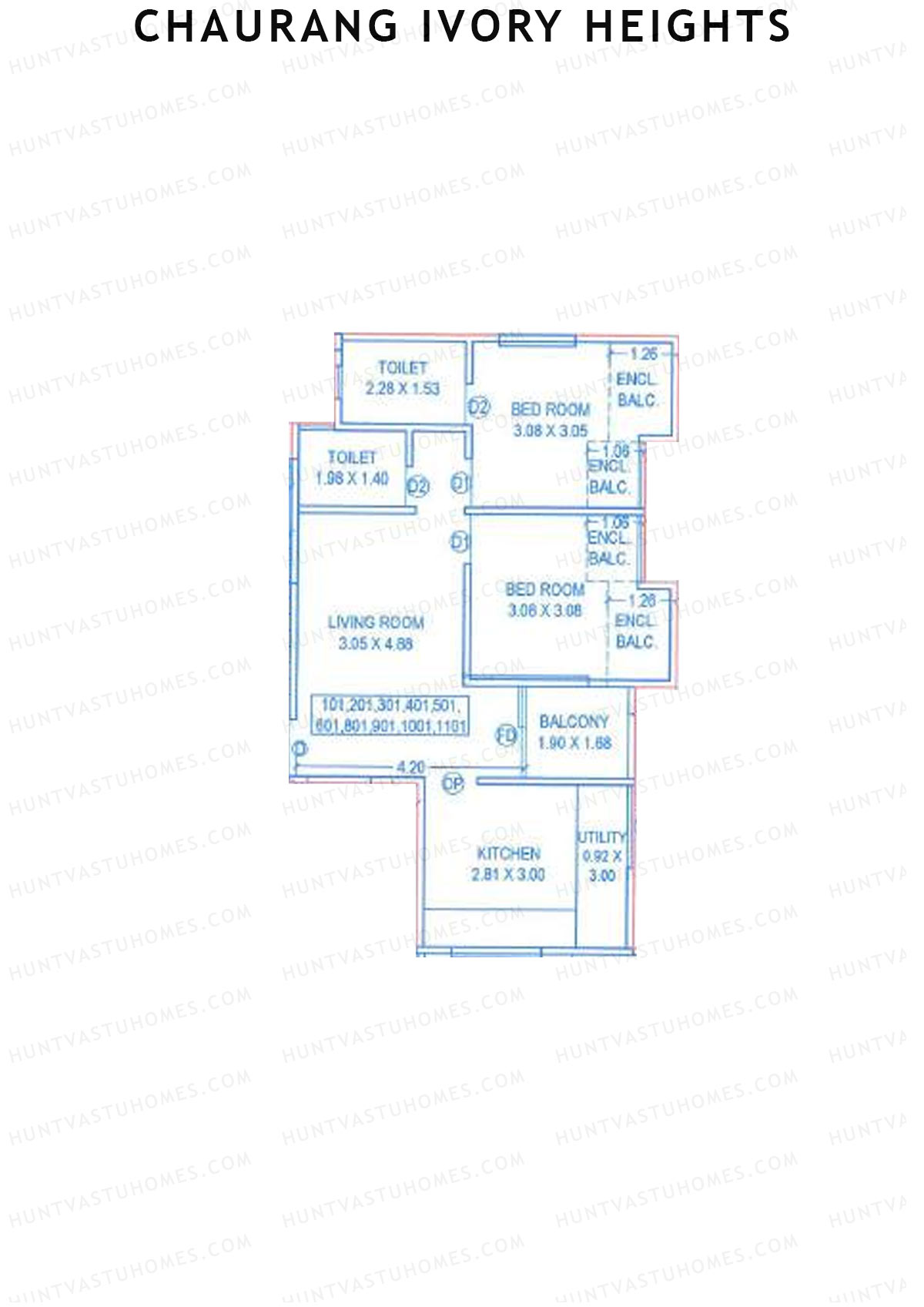Chaurang Ivory Heights, Wing B, Unit 1, 2BHK, Carpet Area 670   sq ft 