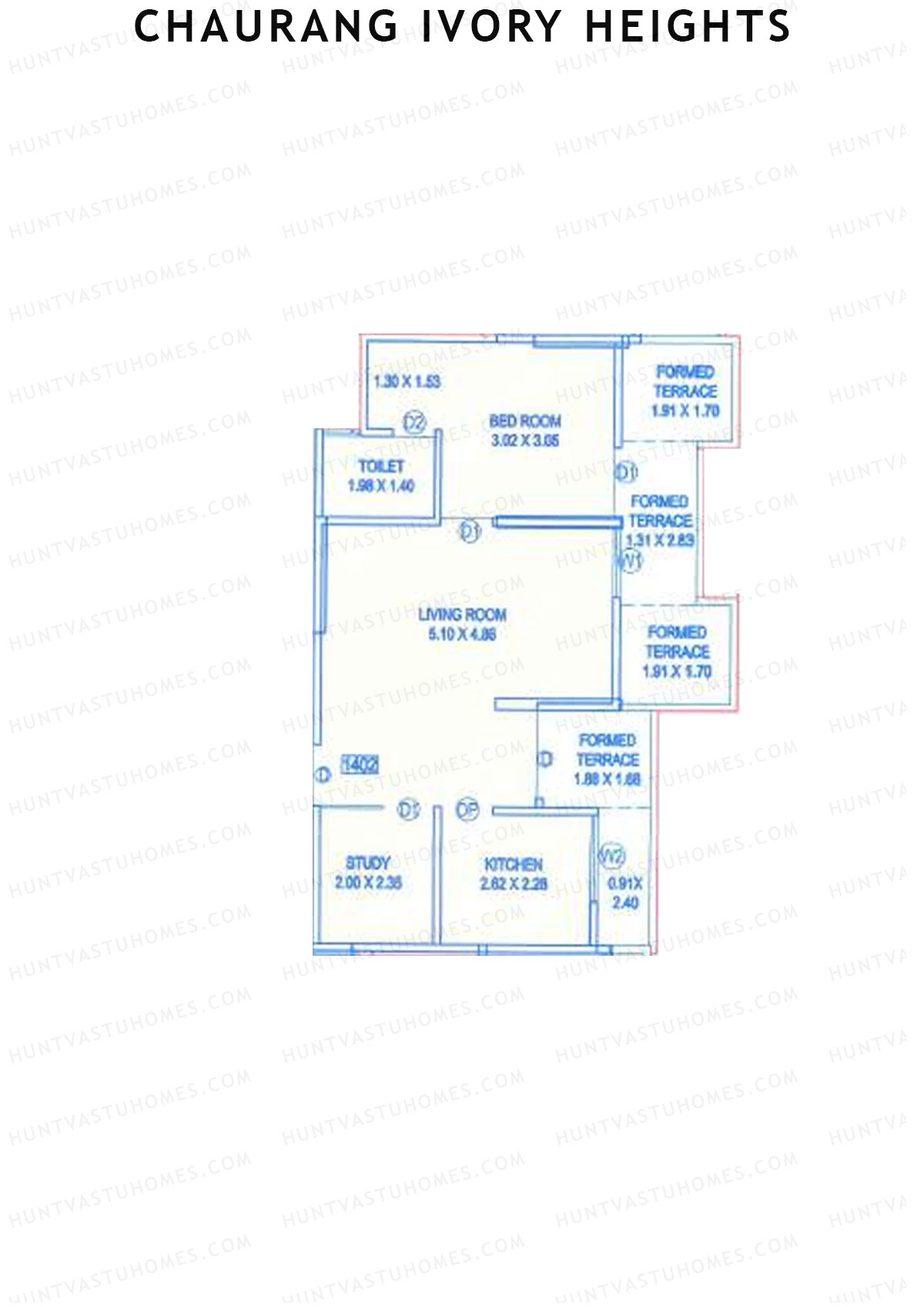 Chaurang Ivory Heights, Wing B, Unit 2, 1BHK, Carpet Area 441   sq ft 