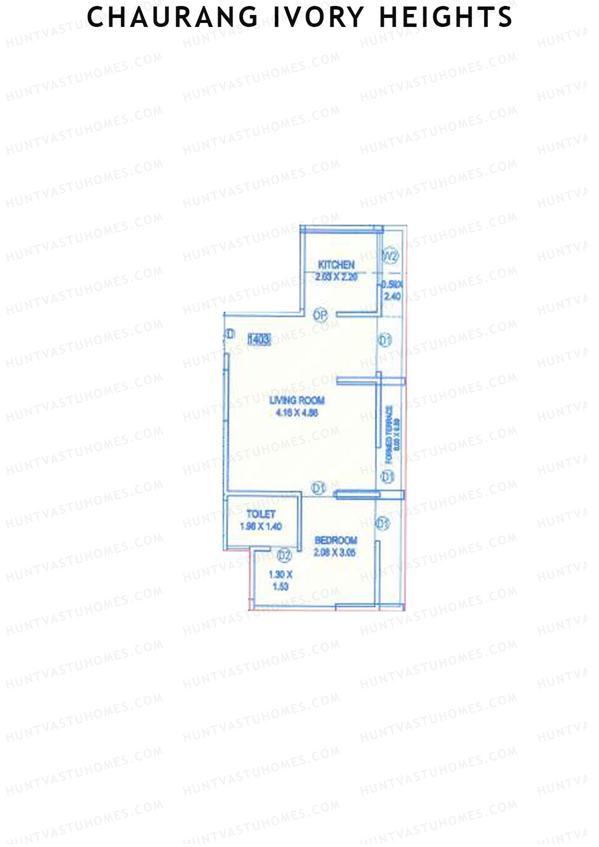 Chaurang Ivory Heights, Wing B, Unit 3, 1BHK, Carpet Area 399   sq ft 