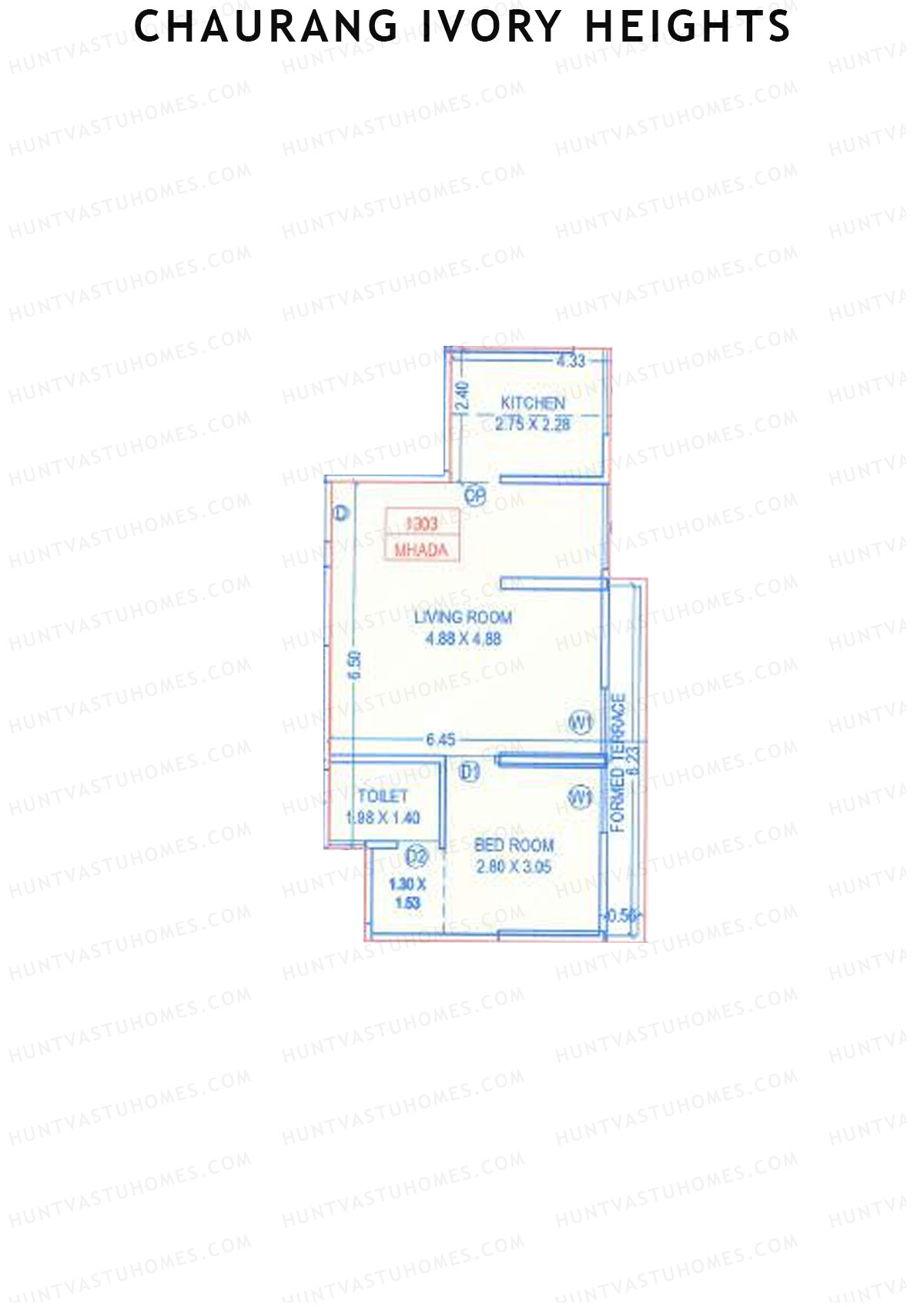Chaurang Ivory Heights, Wing B, Unit 3, 1BHK, Carpet Area 479   sq ft 