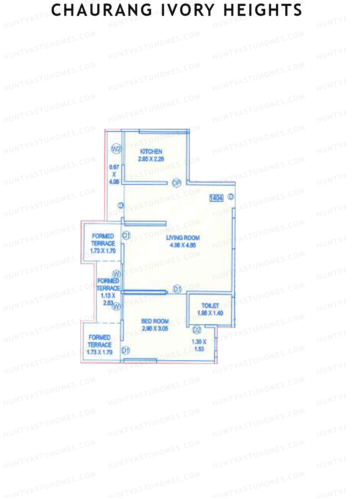Chaurang Ivory Heights, Wing B, Unit 4, 1BHK, Carpet Area 494   sq ft 