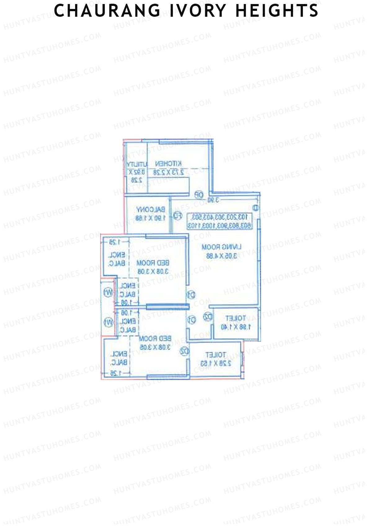 Chaurang Ivory Heights, Wing B, Unit 4, 2BHK, Carpet Area 633   sq ft 