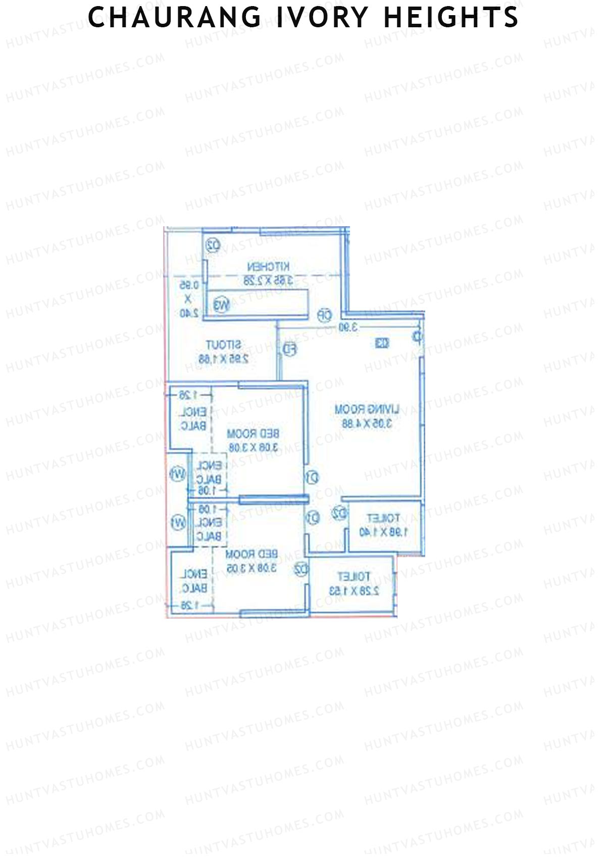 Chaurang Ivory Heights, Wing B, Unit 4, 2BHK, Carpet Area 682   sq ft 
