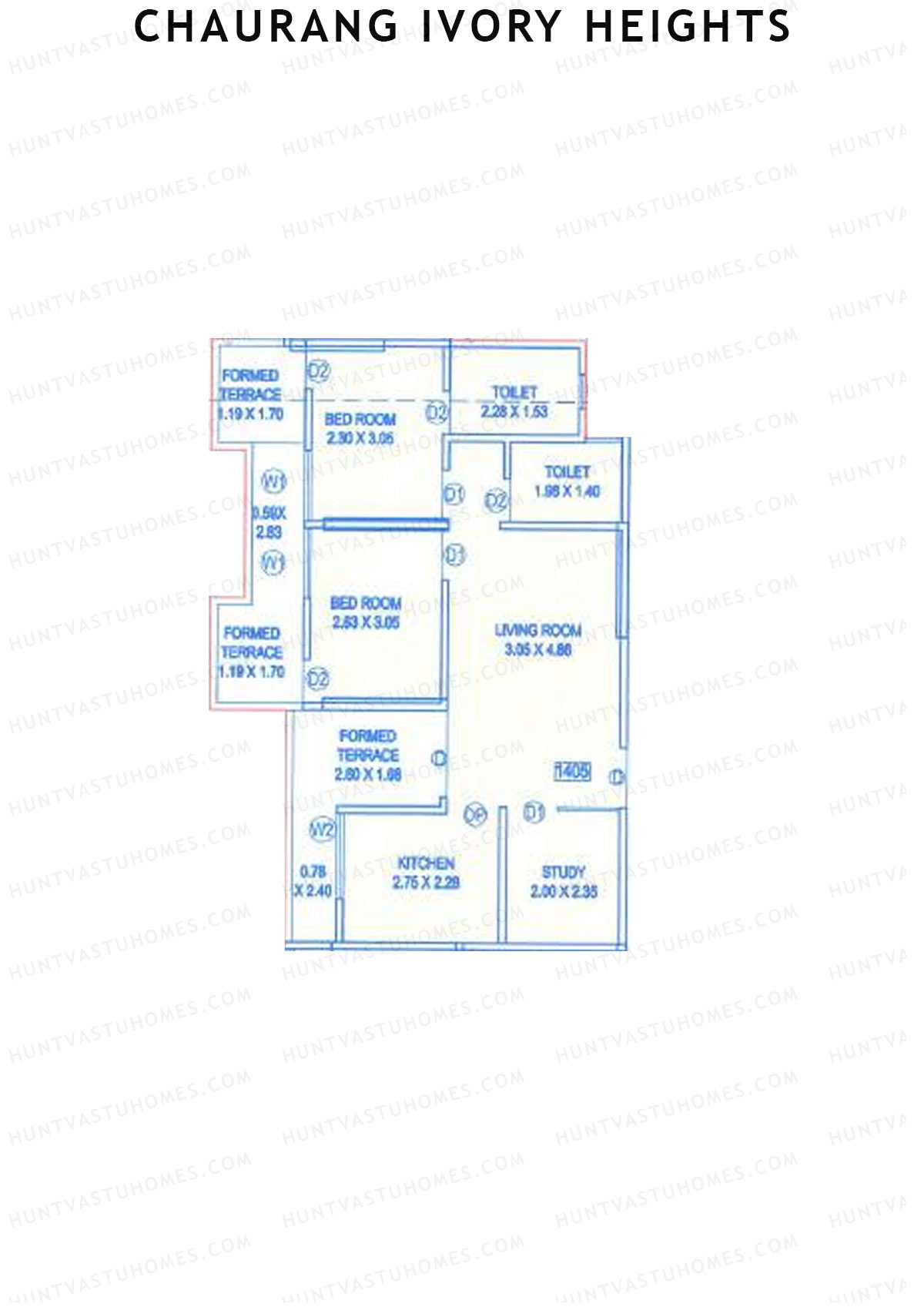 Chaurang Ivory Heights, Wing B, Unit 5, 2BHK, Carpet Area 537   sq ft 