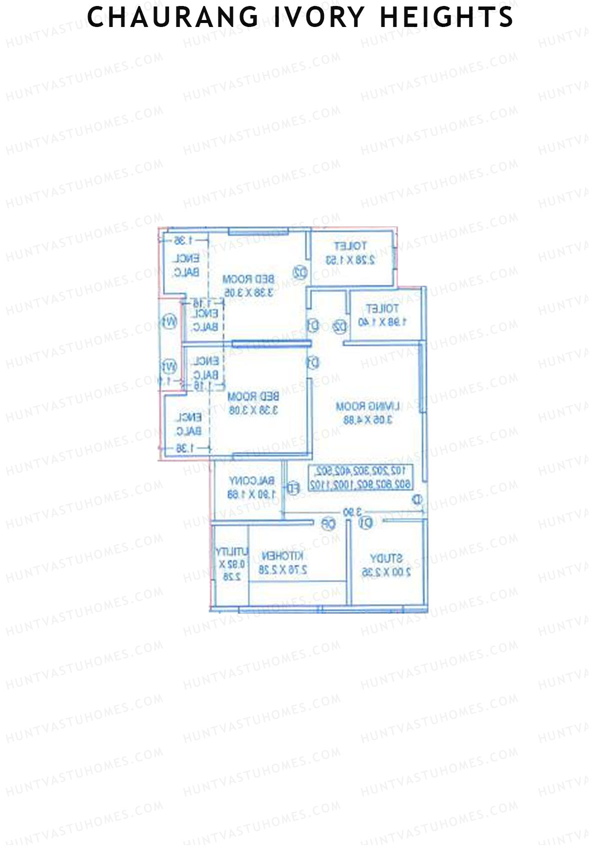 Chaurang Ivory Heights, Wing B, Unit 5, 2BHK, Carpet Area 708   sq ft 