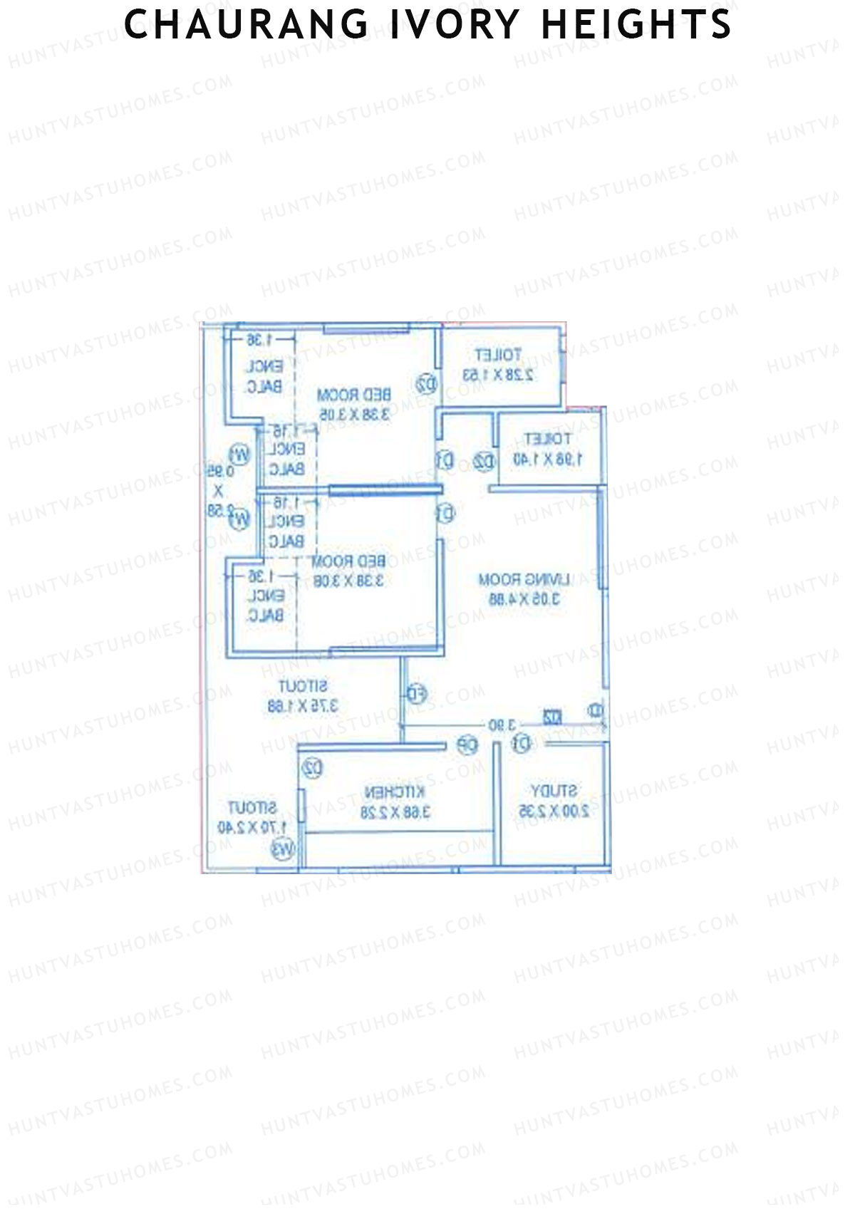 Chaurang Ivory Heights, Wing B, Unit 5, 2BHK, Carpet Area 841   sq ft 