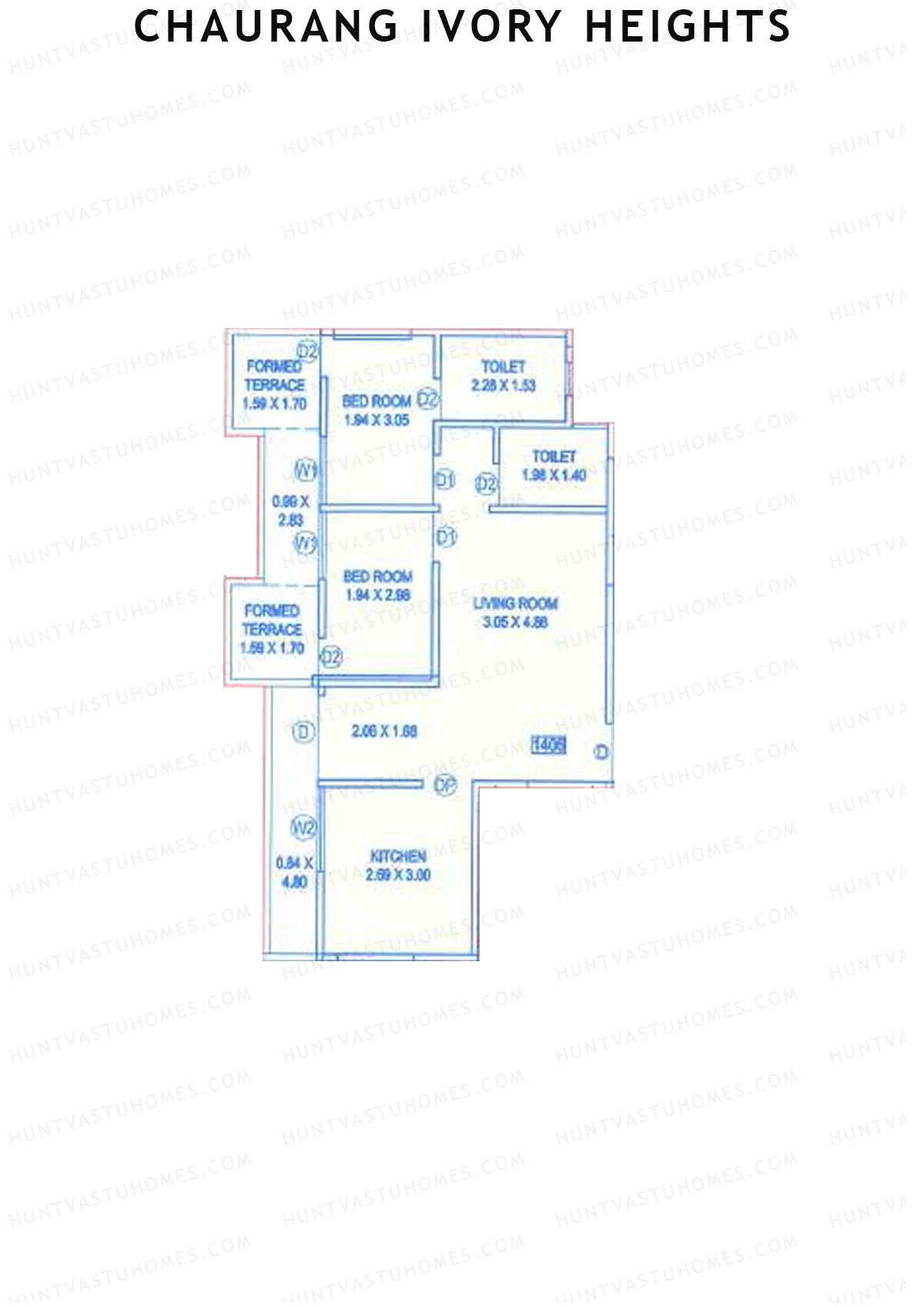 Chaurang Ivory Heights, Wing B, Unit 6, 2BHK, Carpet Area 519   sq ft 