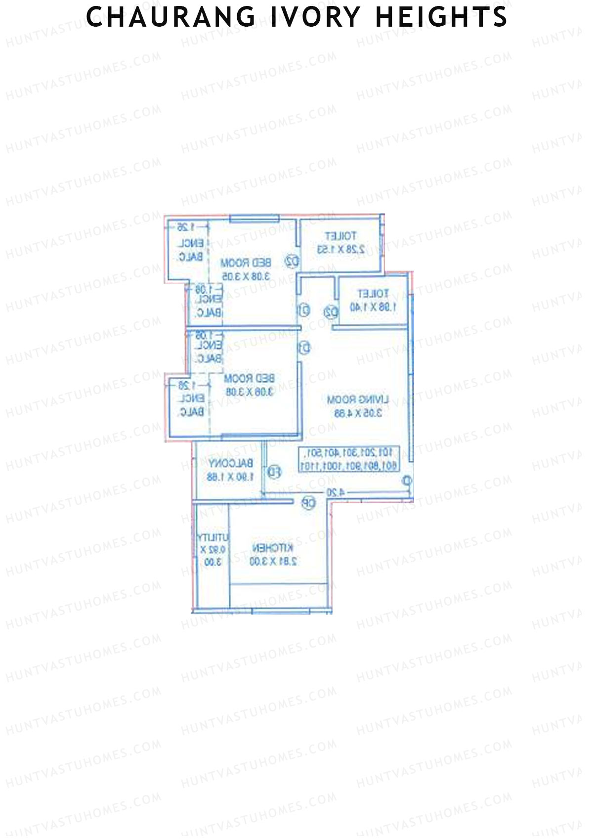Chaurang Ivory Heights, Wing B, Unit 6, 2BHK, Carpet Area 668   sq ft 