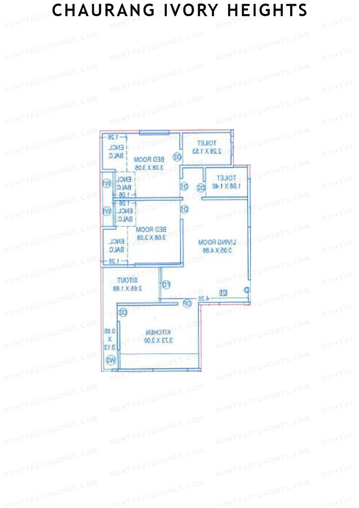 Chaurang Ivory Heights, Wing B, Unit 6, 2BHK, Carpet Area 709   sq ft 