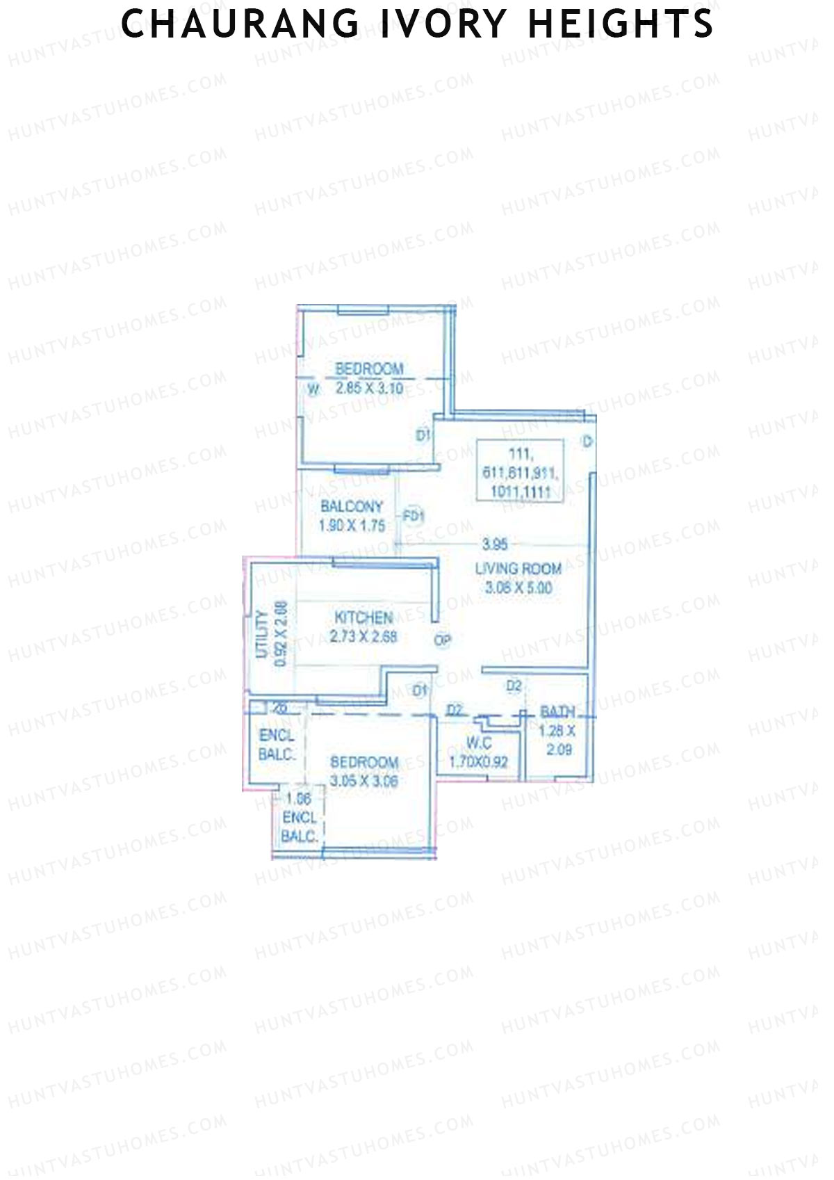 Chaurang Ivory Heights, Wing C, Unit 11, 2BHK, Carpet Area 616   sq ft 