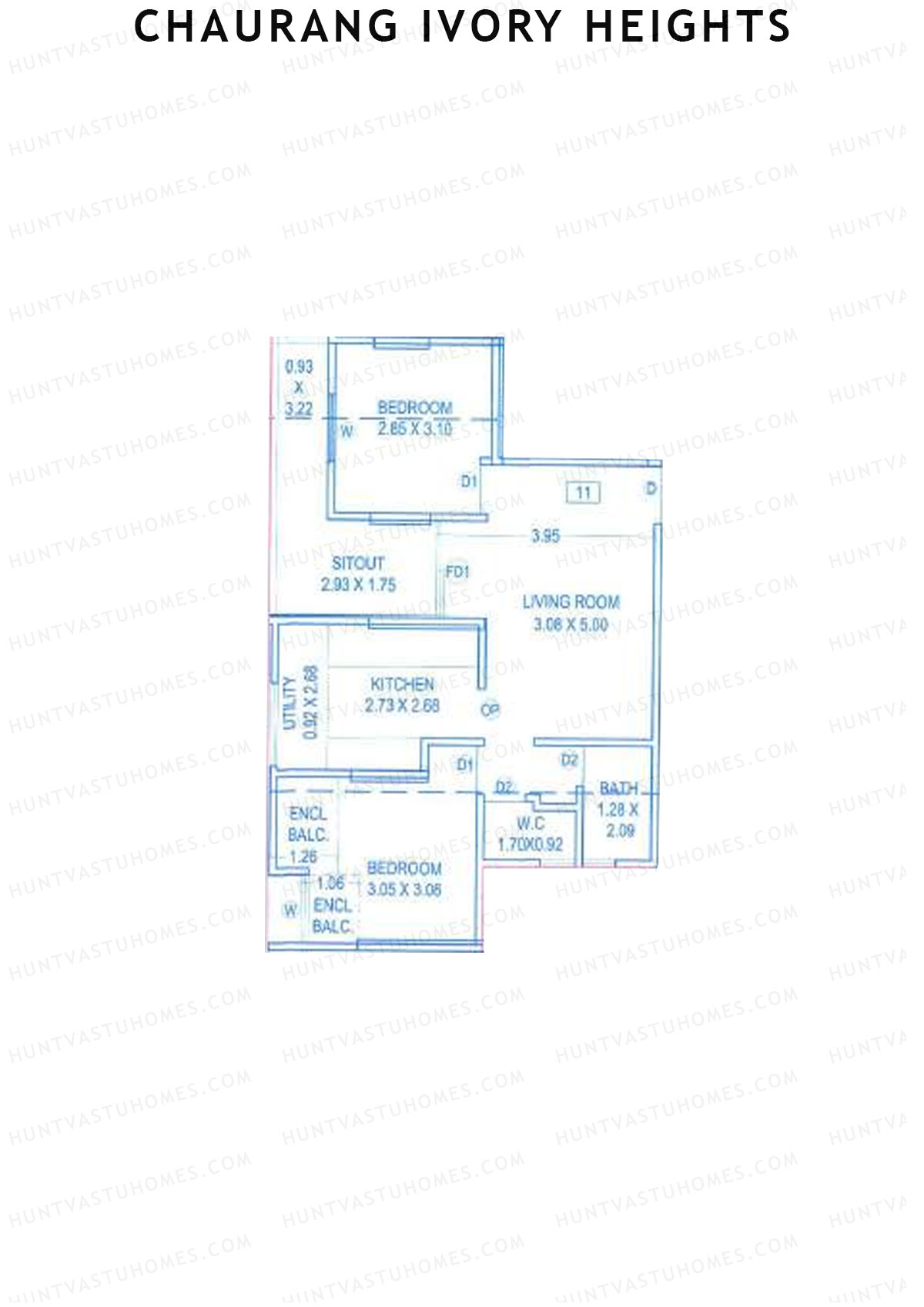 Chaurang Ivory Heights, Wing C, Unit 11, 2BHK, Carpet Area 675   sq ft 