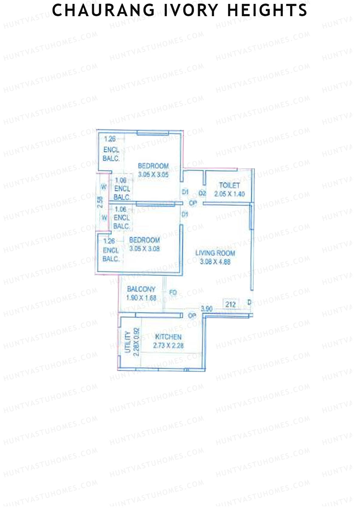 Chaurang Ivory Heights, Wing C, Unit 12, 2BHK, Carpet Area 593   sq ft 