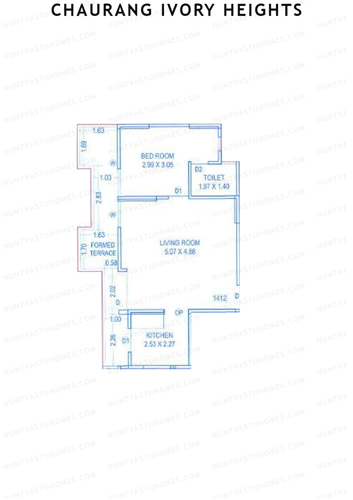 Chaurang Ivory Heights, Wing C, Unit 12, 1BHK, Carpet Area 529   sq ft 