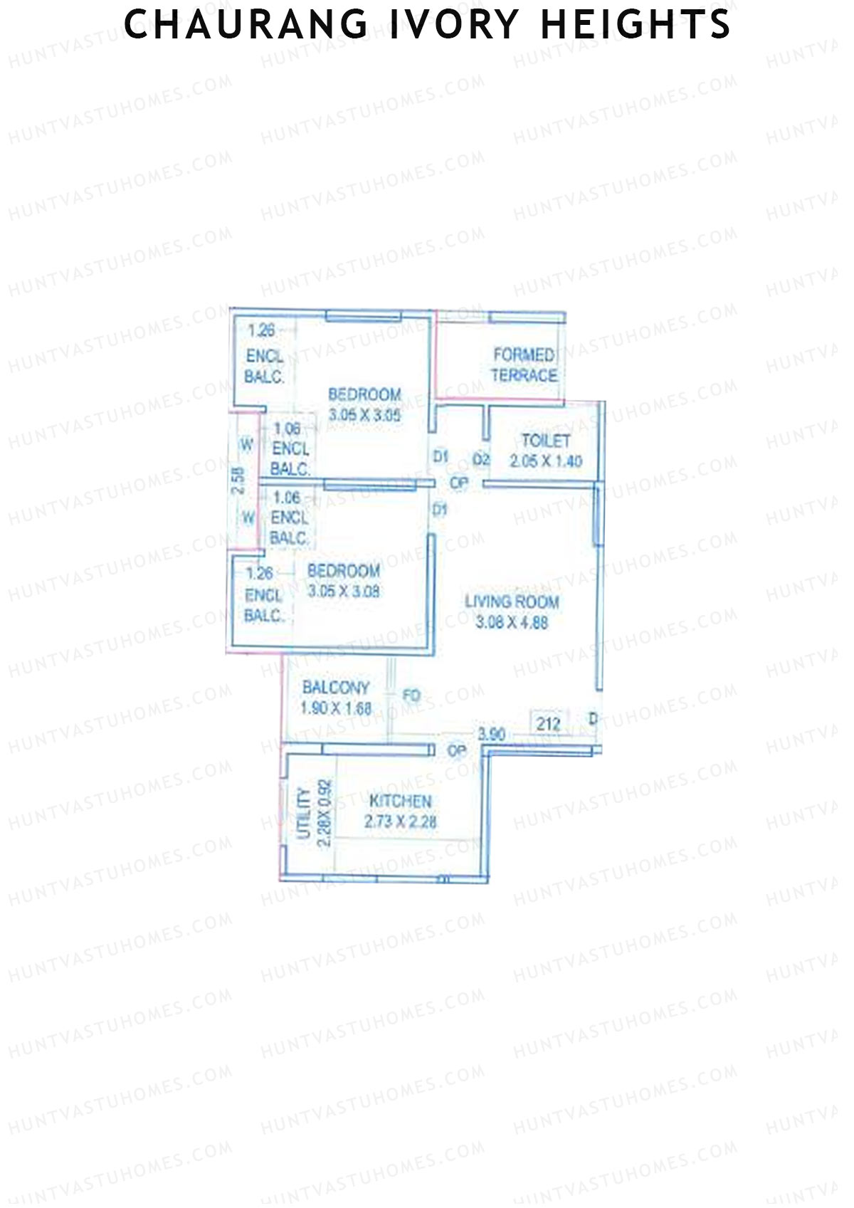 Chaurang Ivory Heights, Wing C, Unit 12, 2BHK, Carpet Area 593   sq ft 