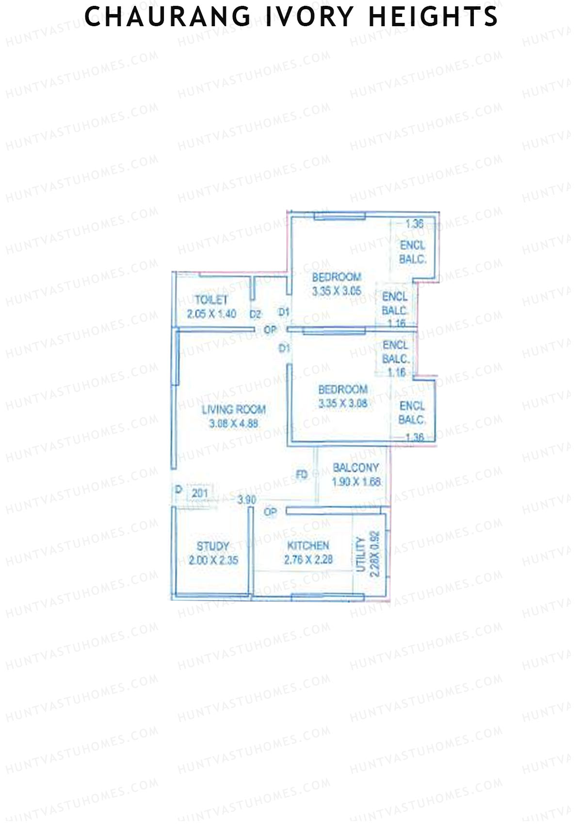 Chaurang Ivory Heights, Wing C, Unit 1, 2BHK, Carpet Area 670   sq ft 
