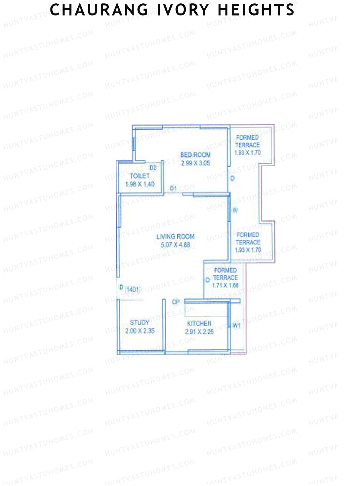 Chaurang Ivory Heights, Wing C, Unit 1, 1BHK, Carpet Area 536   sq ft 