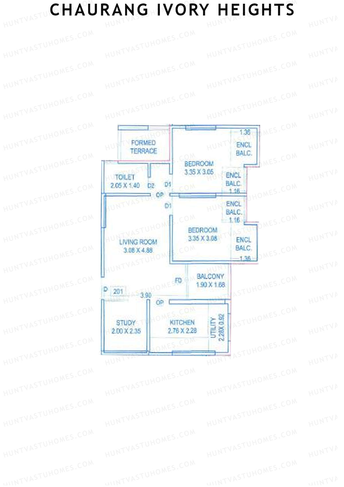 Chaurang Ivory Heights, Wing C, Unit 1, 2BHK, Carpet Area 670   sq ft 
