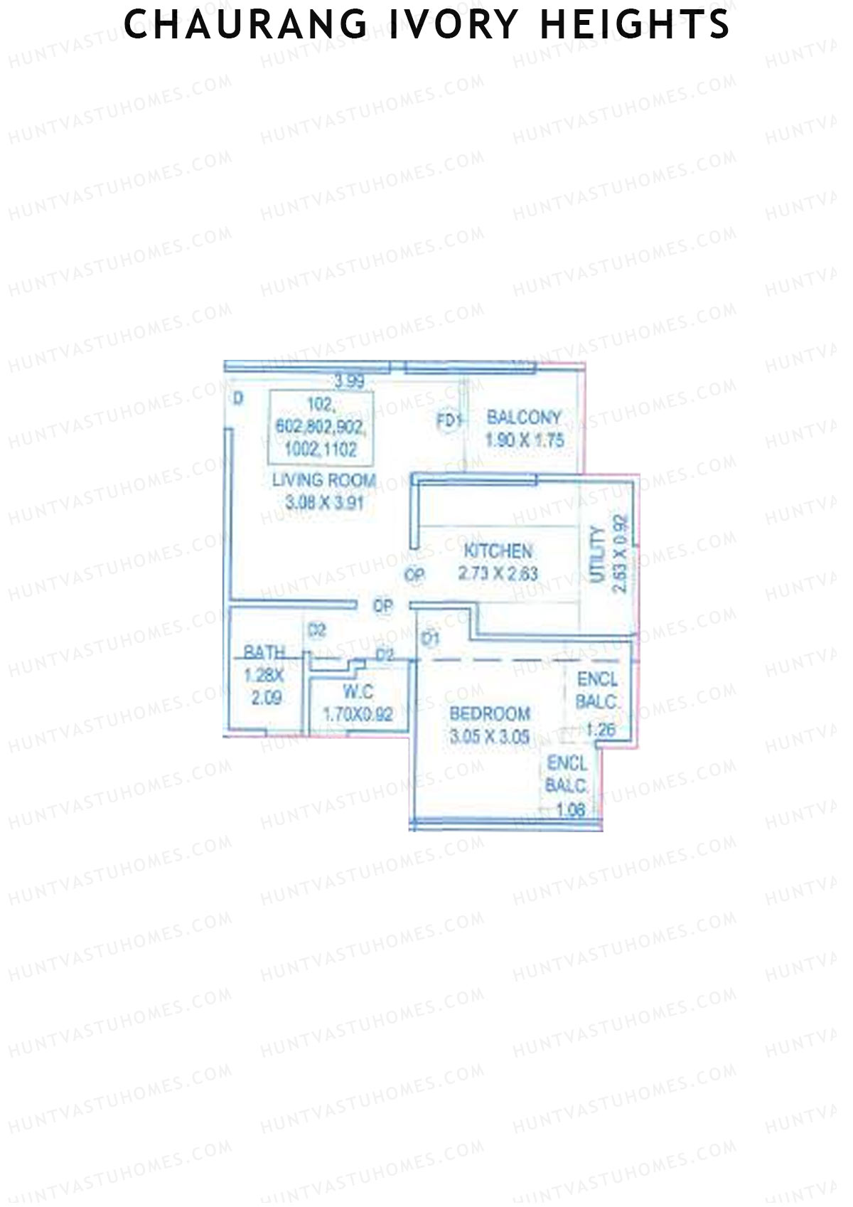 Chaurang Ivory Heights, Wing C, Unit 2, 1BHK, Carpet Area 486   sq ft 