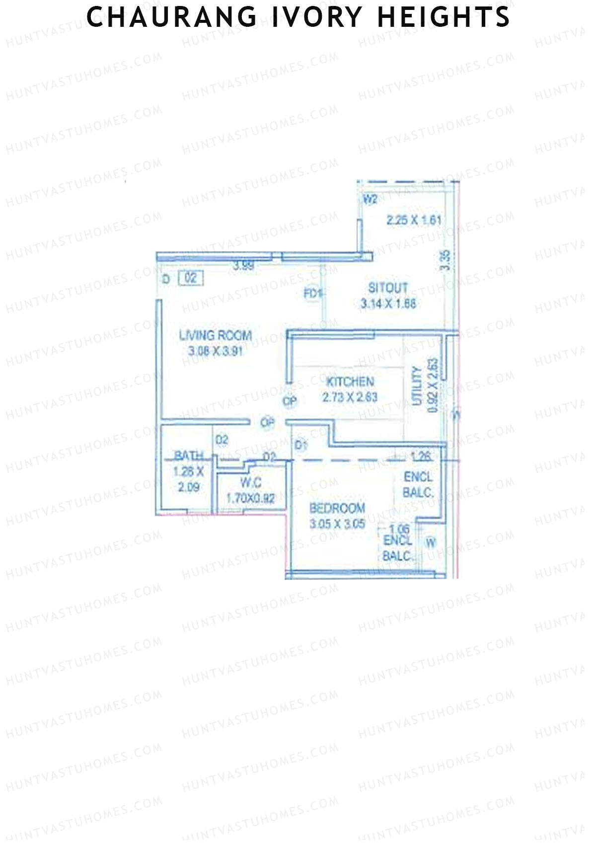 Chaurang Ivory Heights, Wing C, Unit 2, 1BHK, Carpet Area 551   sq ft 