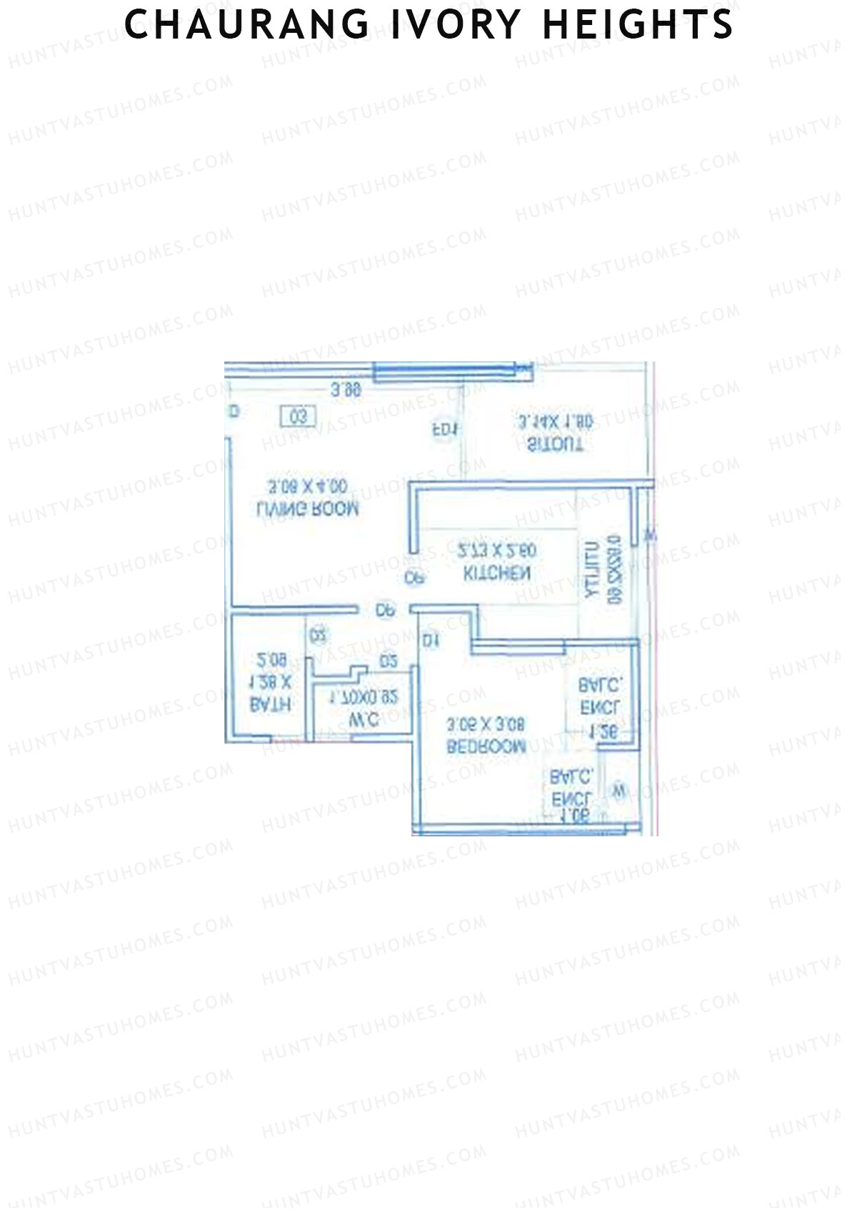 Chaurang Ivory Heights, Wing C, Unit 4, 1BHK, Carpet Area 513   sq ft 