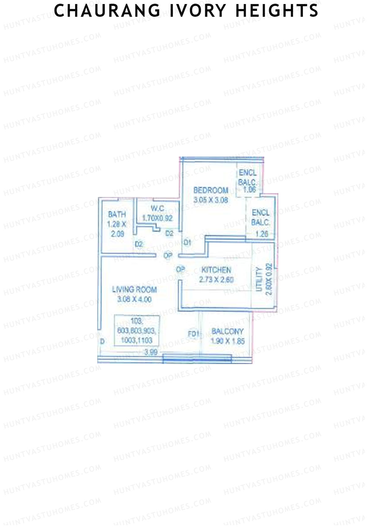 Chaurang Ivory Heights, Wing C, Unit 5, 1BHK, Carpet Area 486   sq ft 