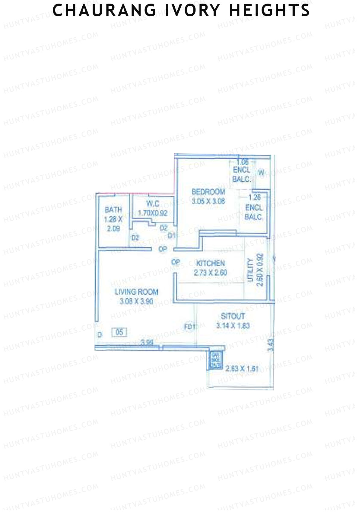 Chaurang Ivory Heights, Wing C, Unit 5, 1BHK, Carpet Area 557   sq ft 